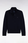 Relaxed fit navy wool and cashmere jersey-neck sweater