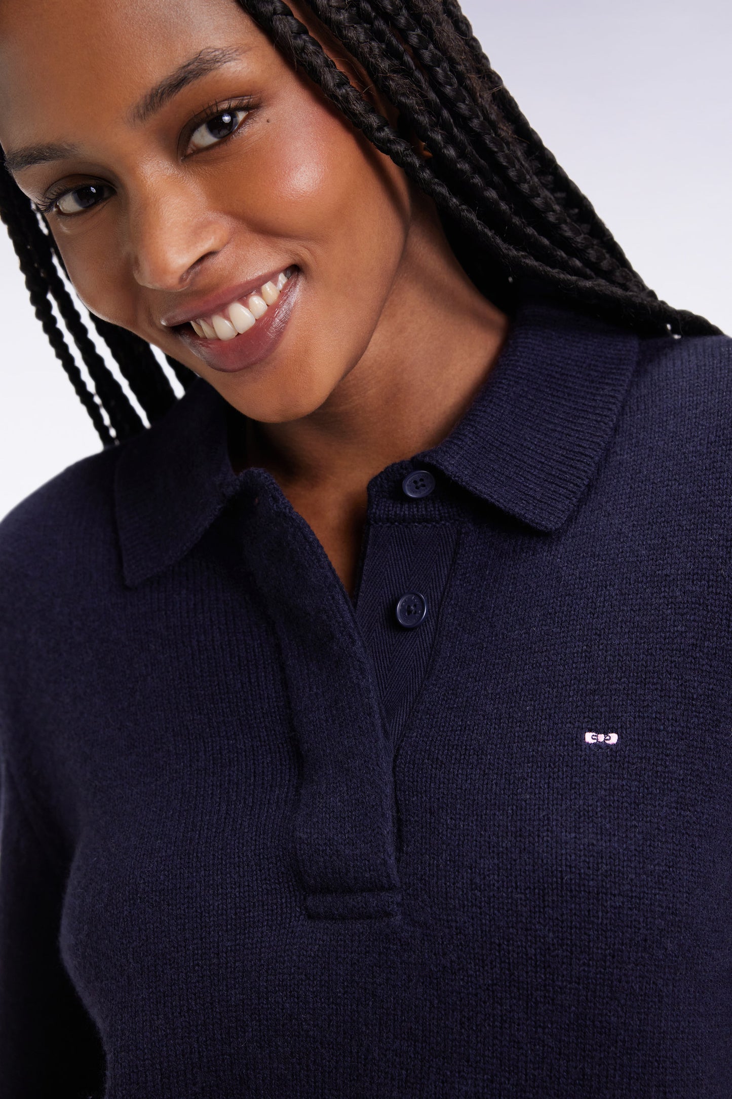 Relaxed fit navy wool and cashmere jersey-neck sweater