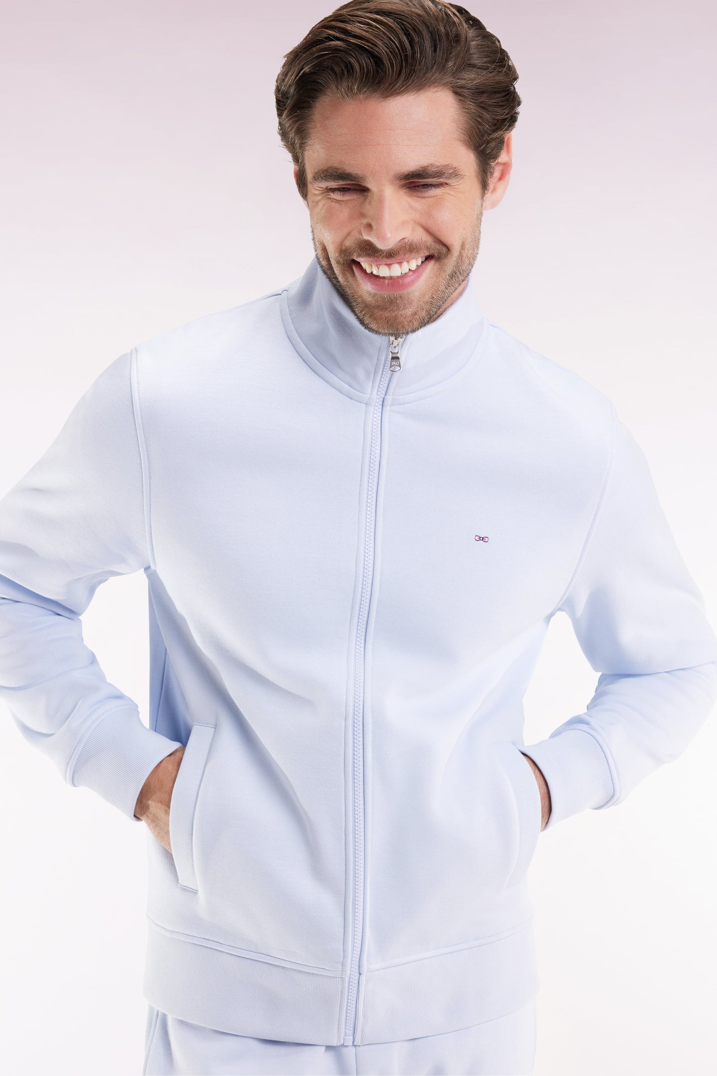 Zip-up sweatshirt in straight-cut sky cotton