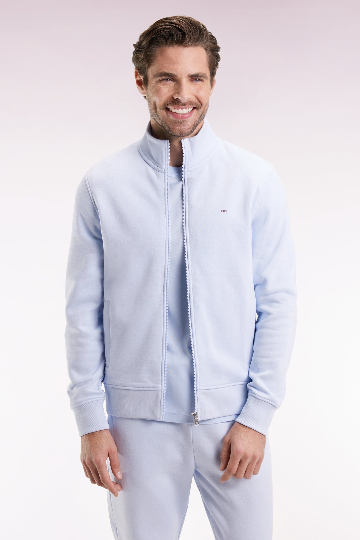Zip-up sweatshirt in straight-cut sky cotton