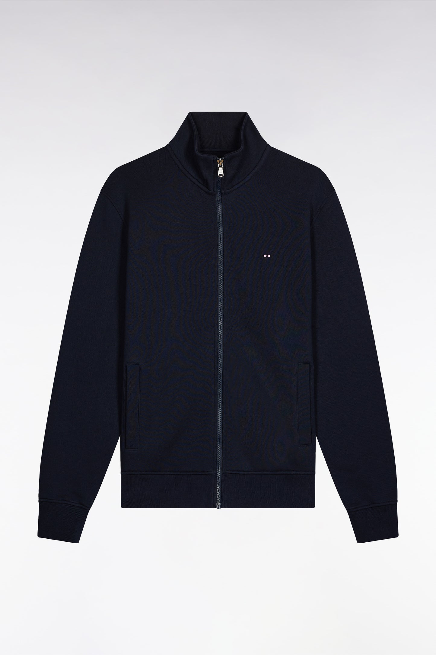 Navy cotton zip-up sweatshirt, straight cut