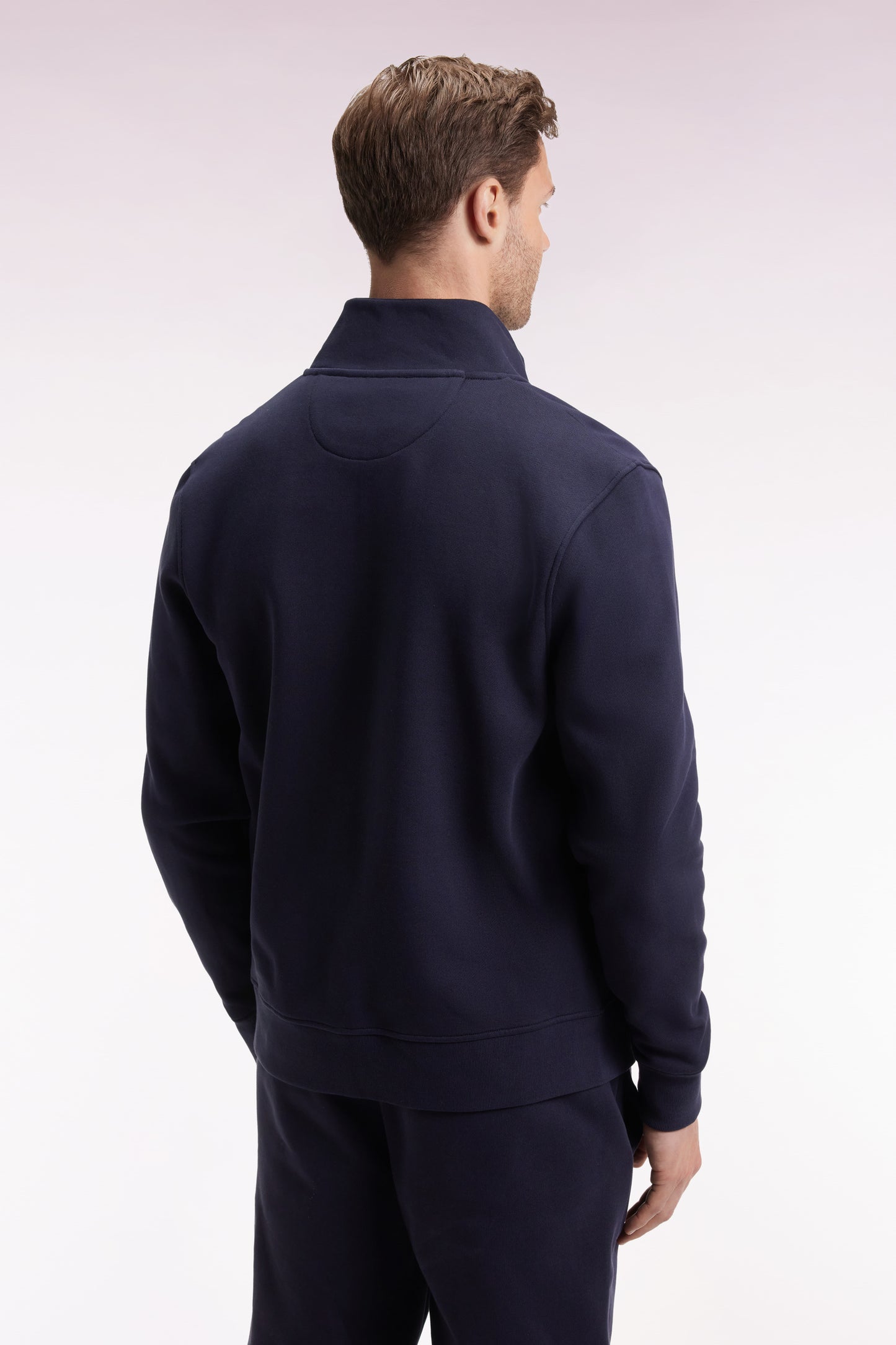 Navy cotton zip-up sweatshirt, straight cut