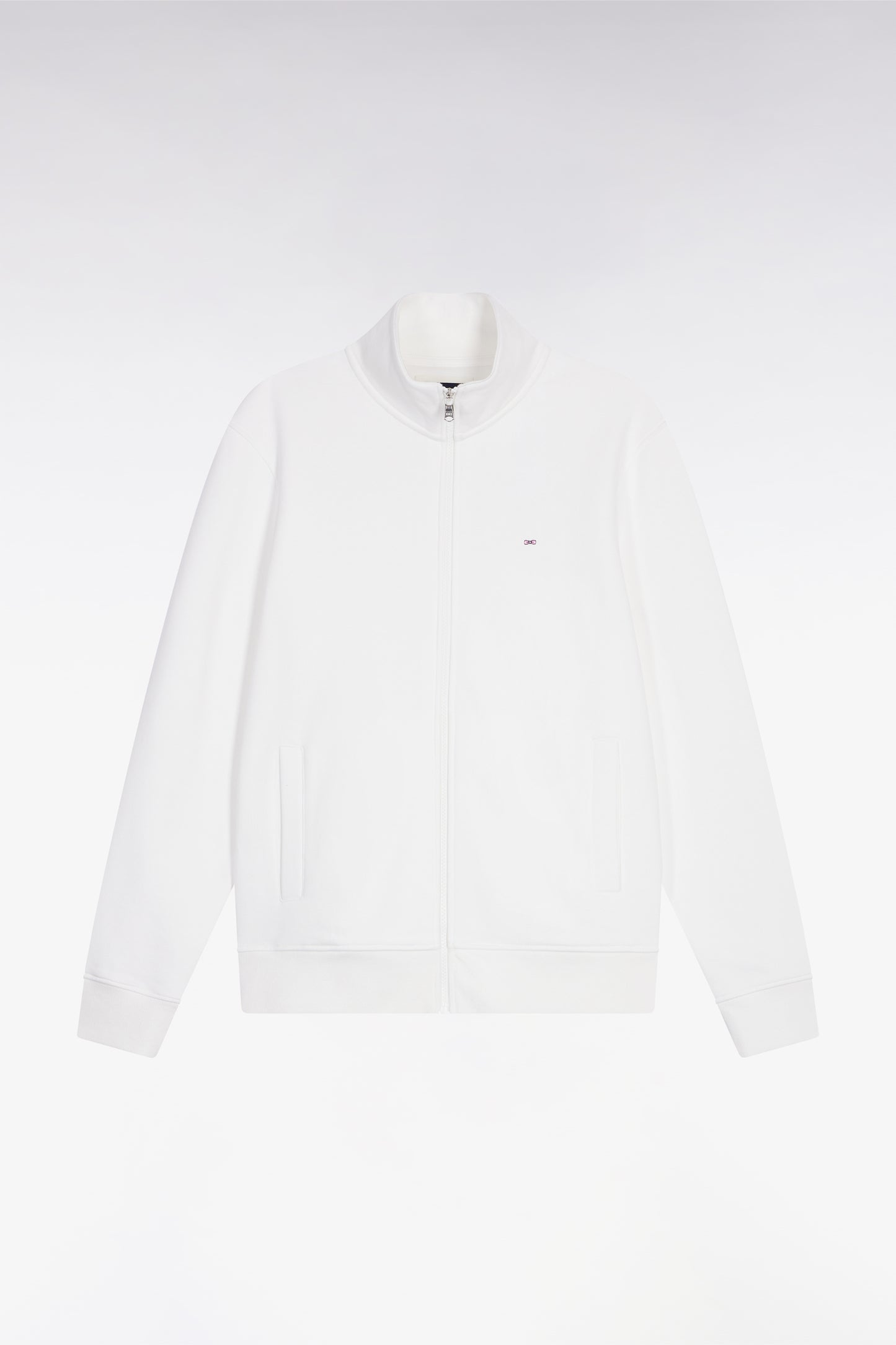 White cotton zip-up sweatshirt, straight cut