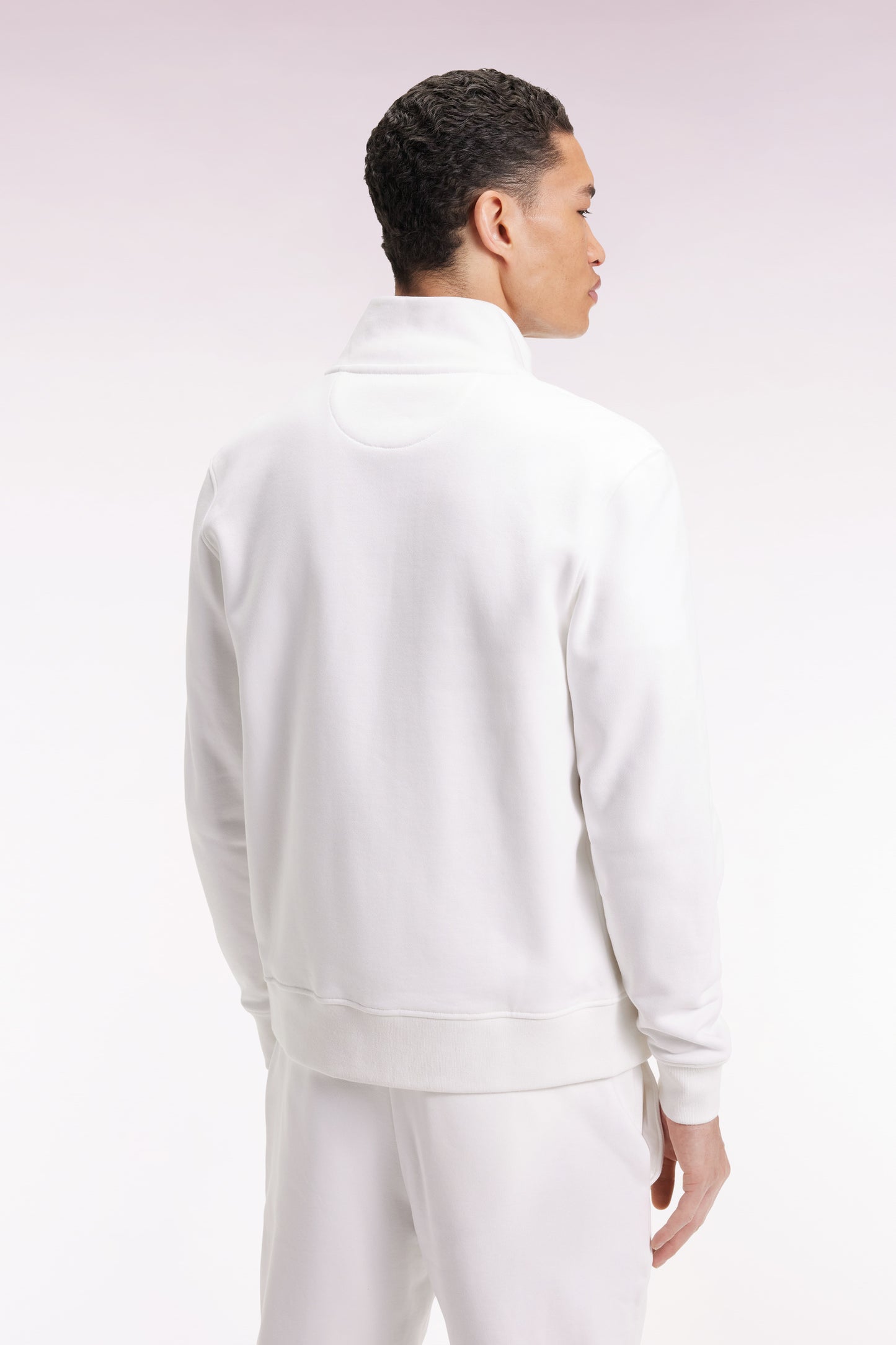 White cotton zip-up sweatshirt, straight cut