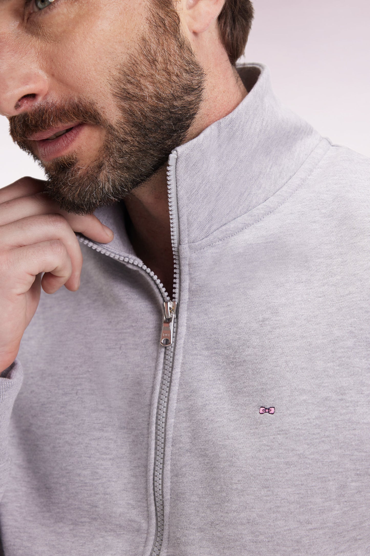 Grey cotton zip-up sweatshirt, straight cut