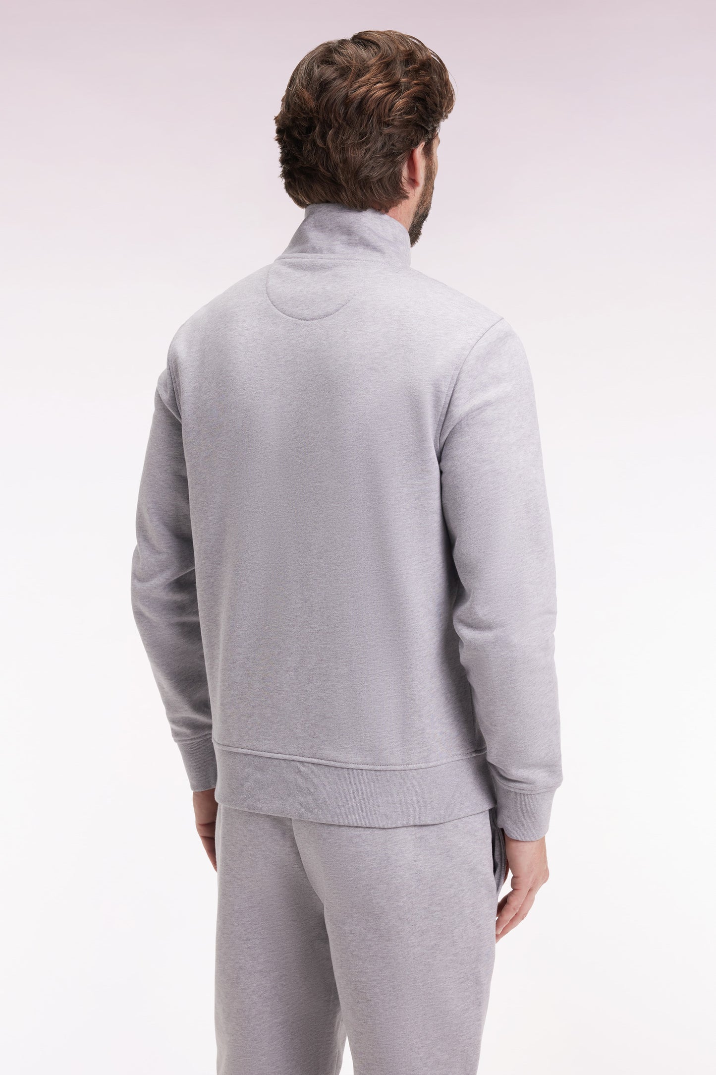 Grey cotton zip-up sweatshirt, straight cut