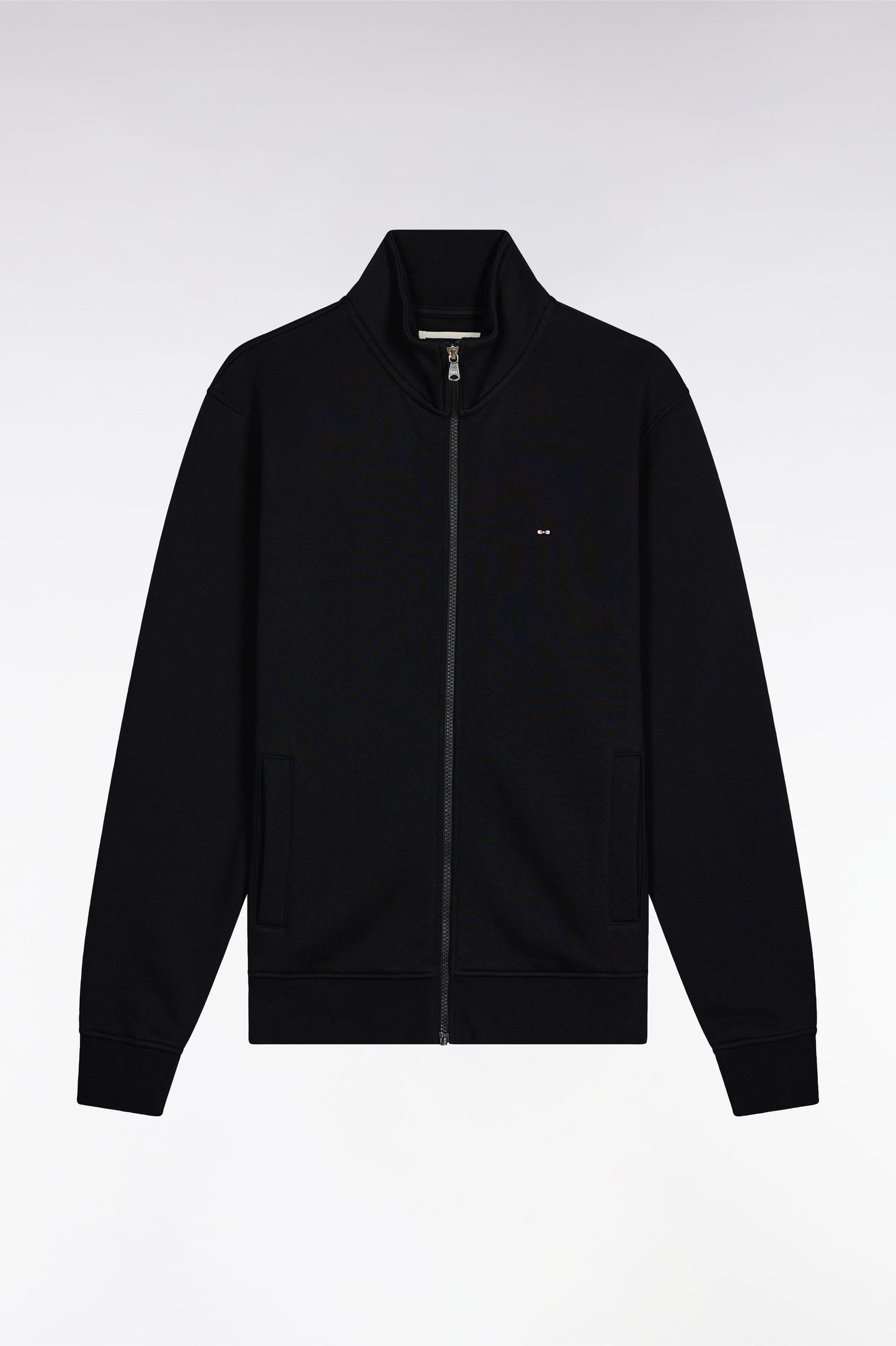 Black cotton zip-up sweatshirt, straight cut