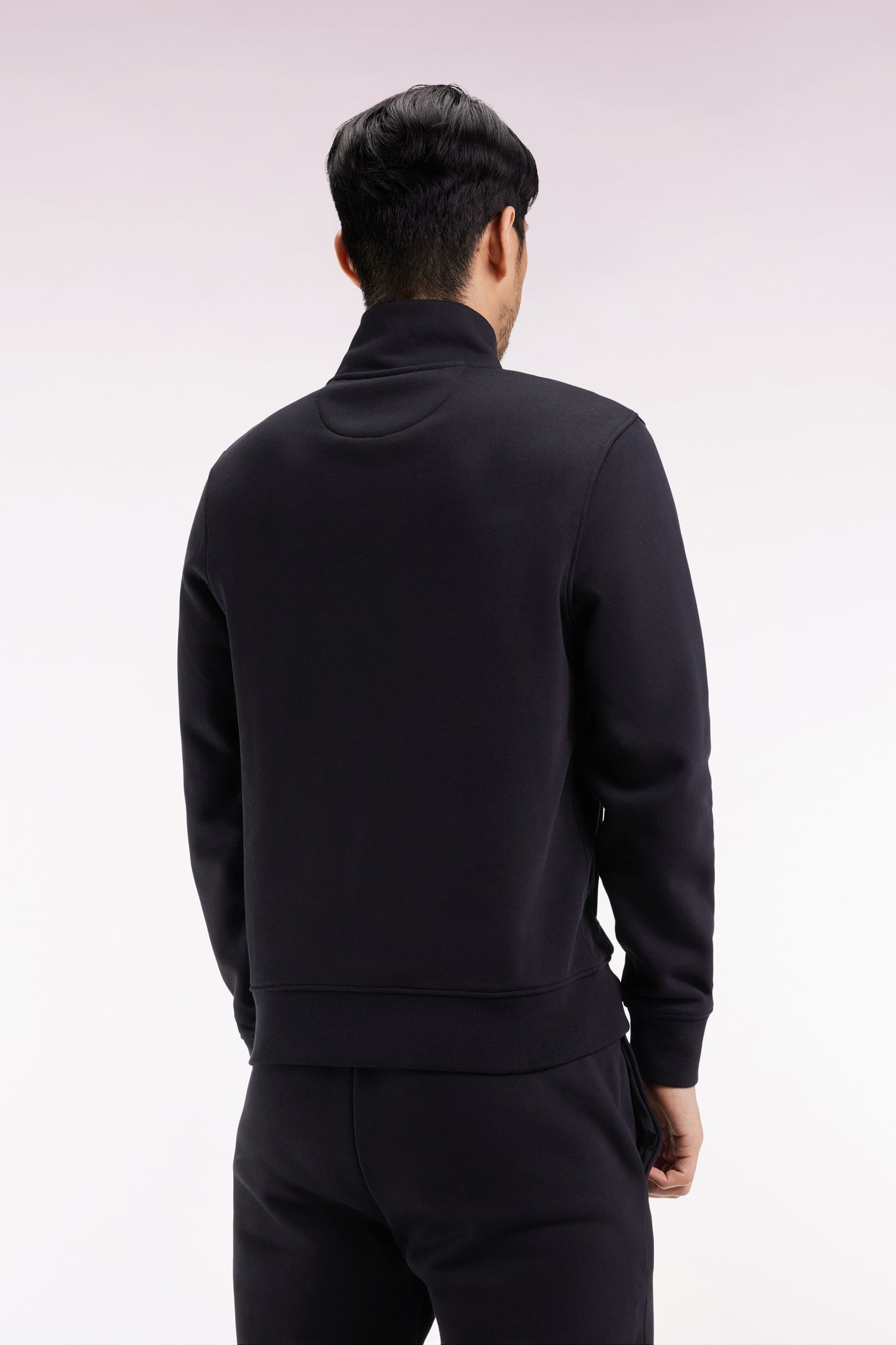 Black cotton zip-up sweatshirt, straight cut