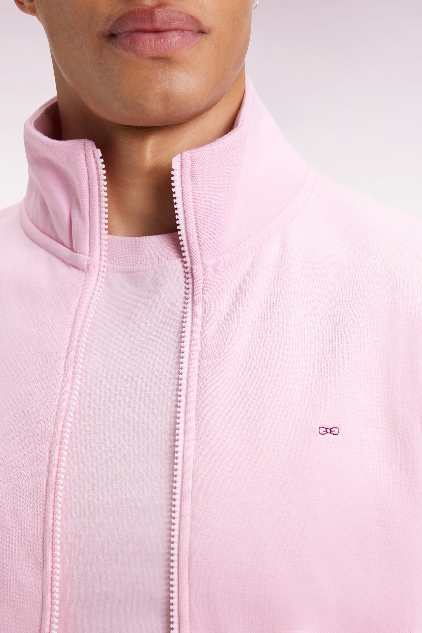 Pink cotton zip-up sweatshirt, straight cut