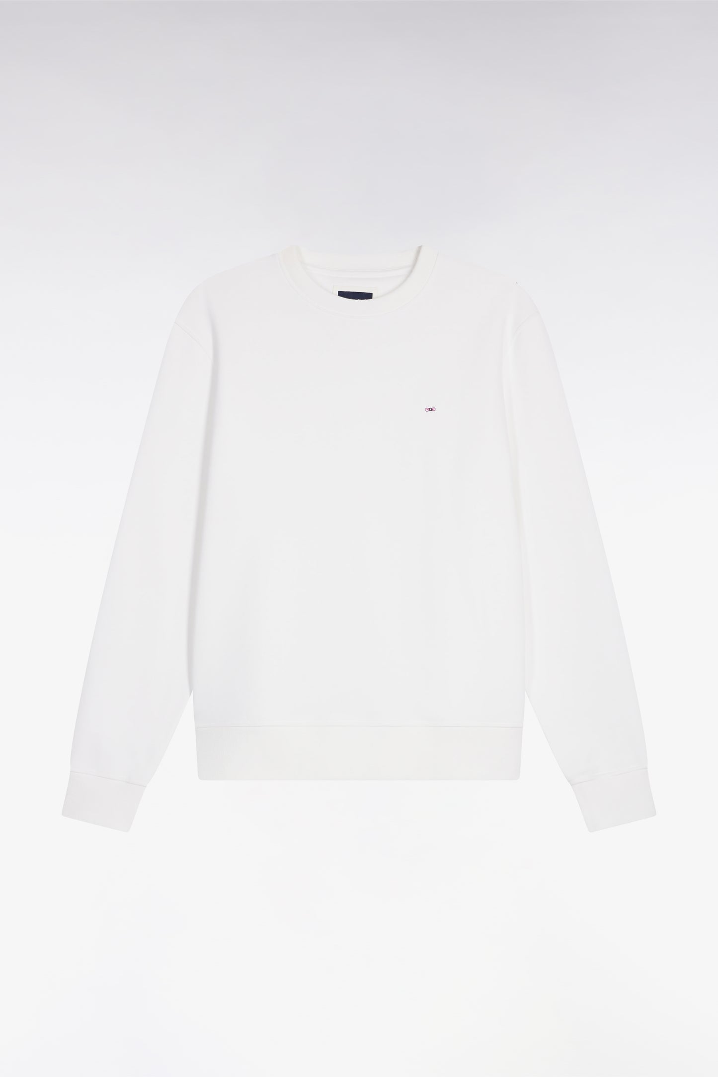 White cotton round-neck sweatshirt, straight cut