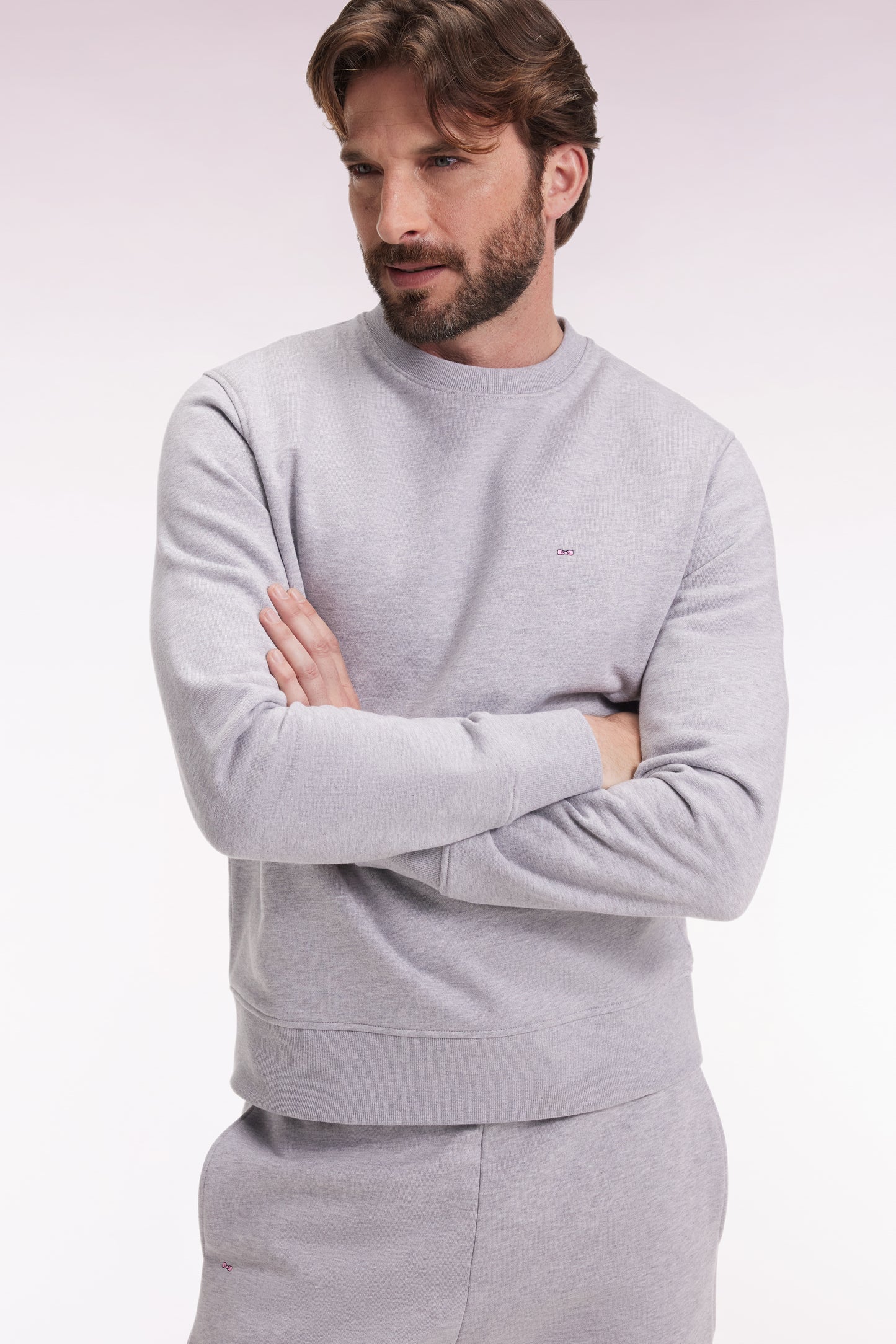 Grey cotton round-neck sweatshirt, straight cut