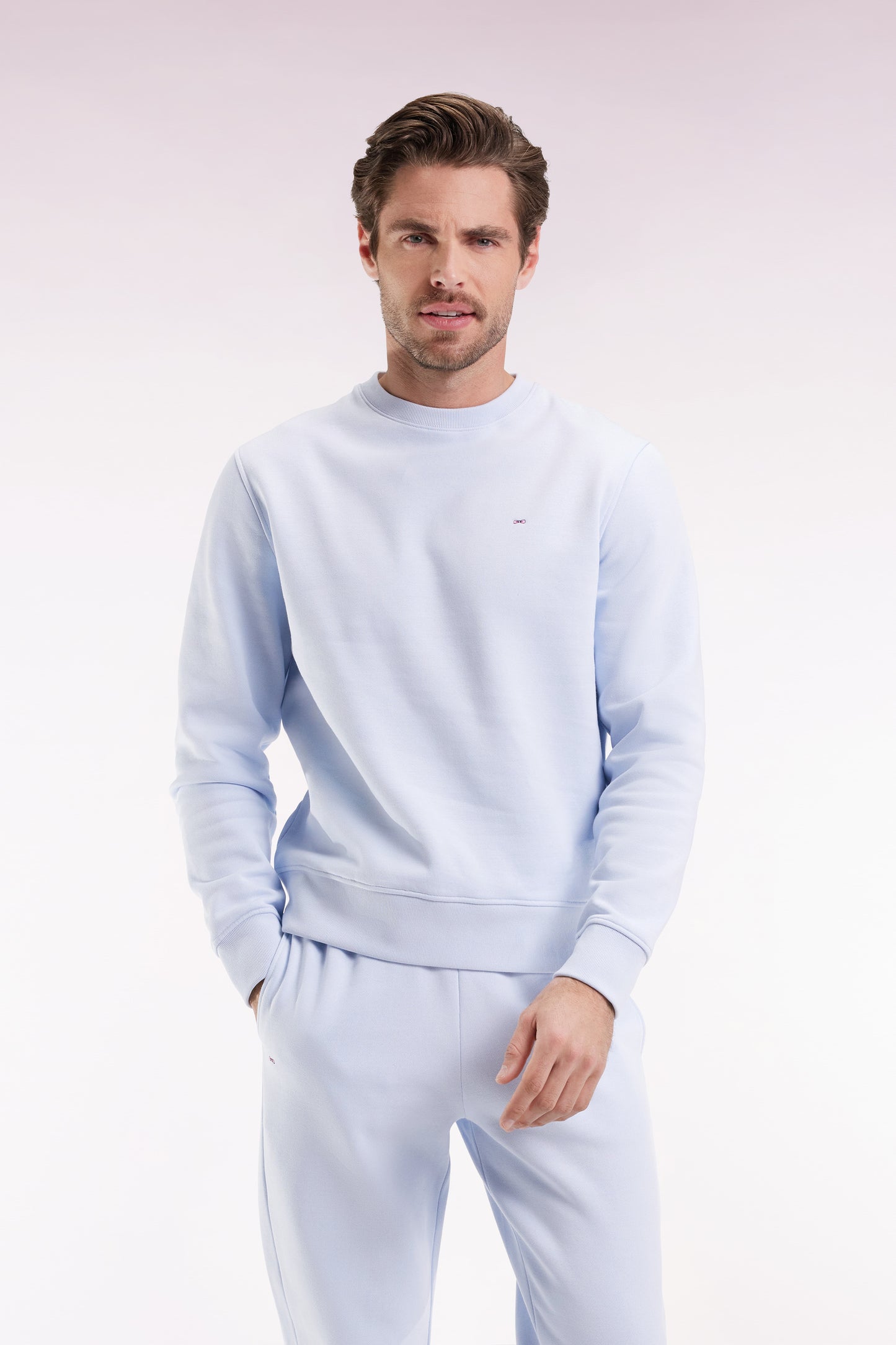 Sky cotton round-neck sweatshirt, straight cut