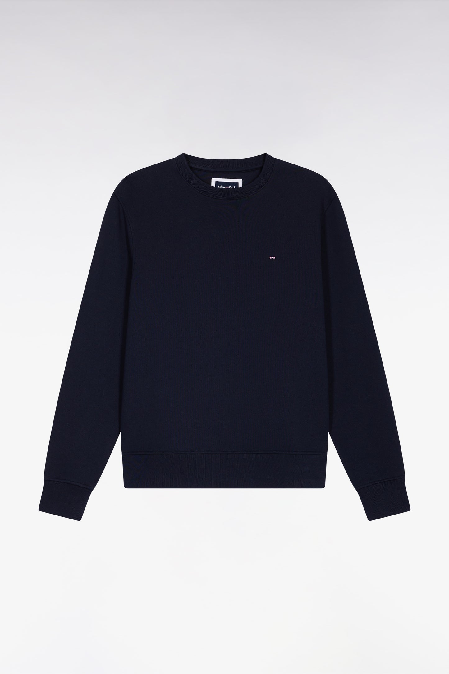 Navy cotton round-neck sweatshirt, straight cut