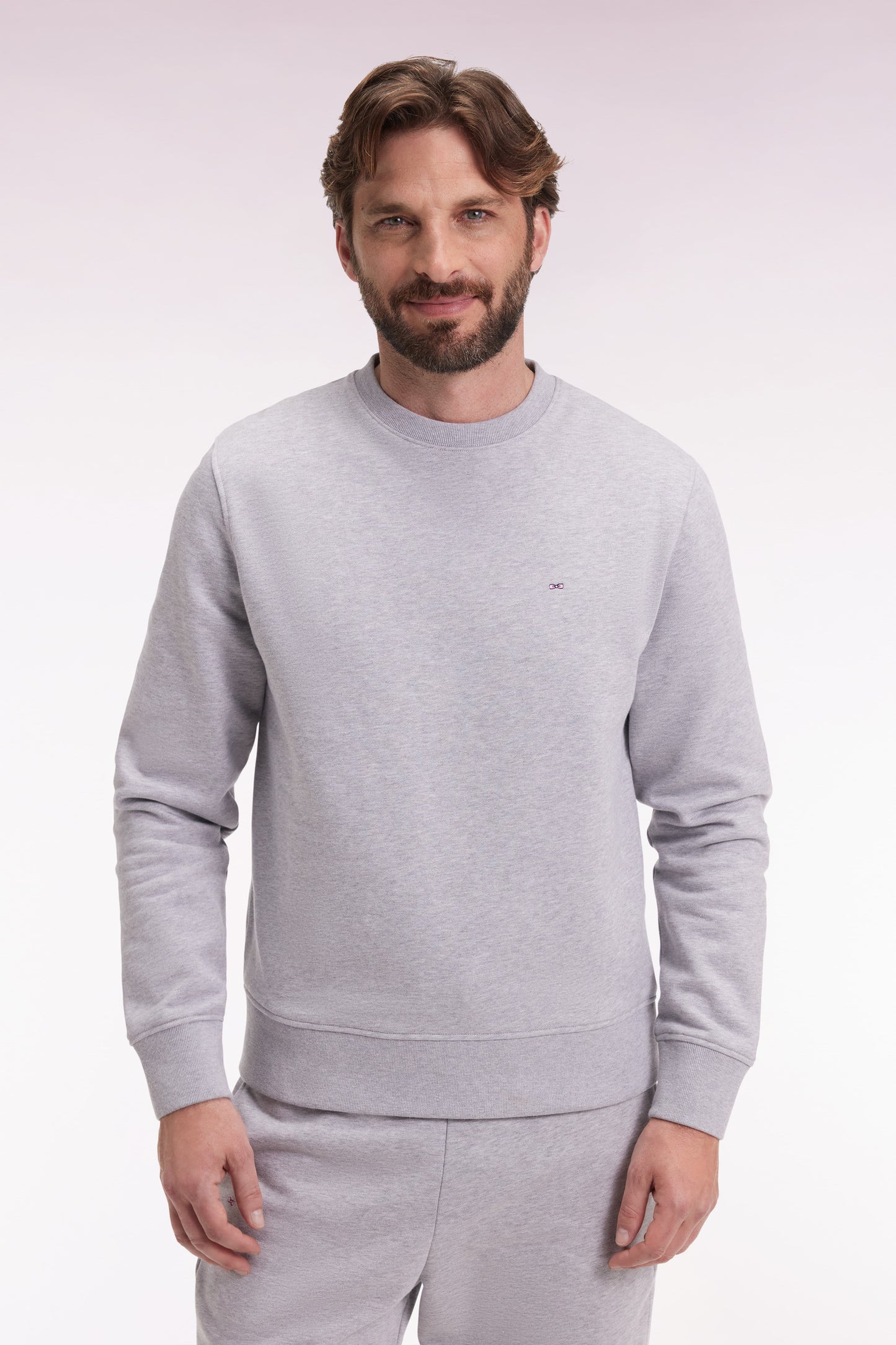 Grey cotton round-neck sweatshirt, straight cut