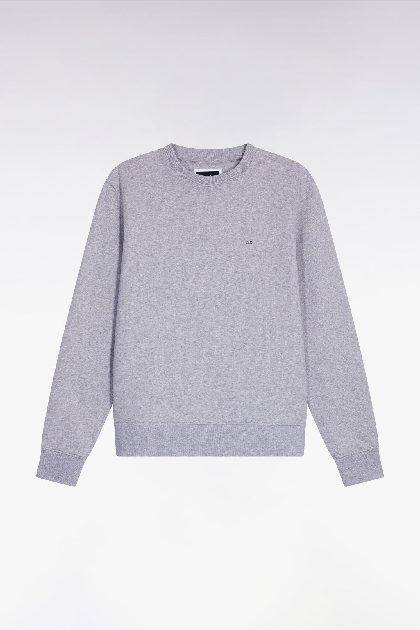 Grey cotton round-neck sweatshirt, straight cut