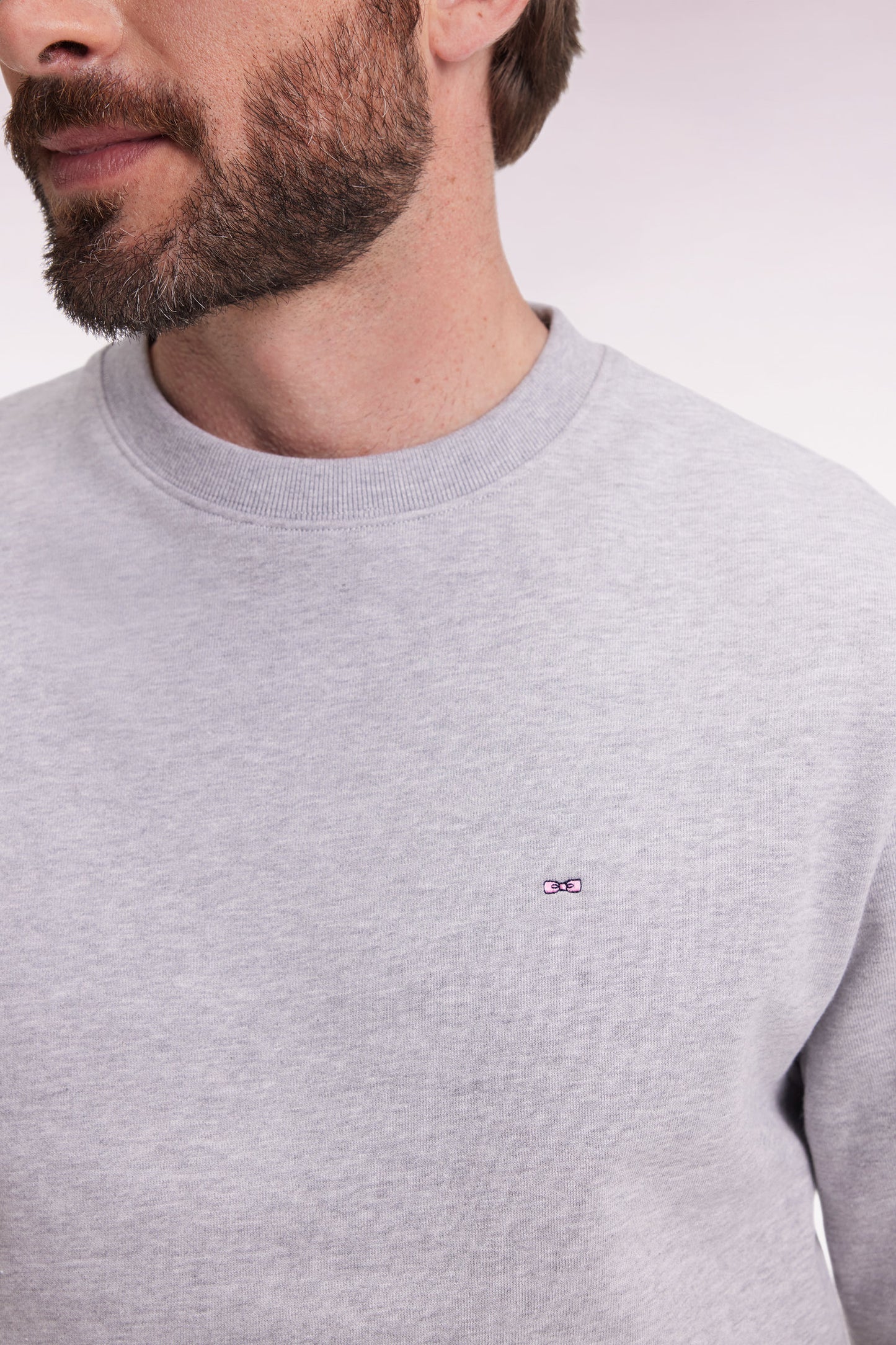 Grey cotton round-neck sweatshirt, straight cut