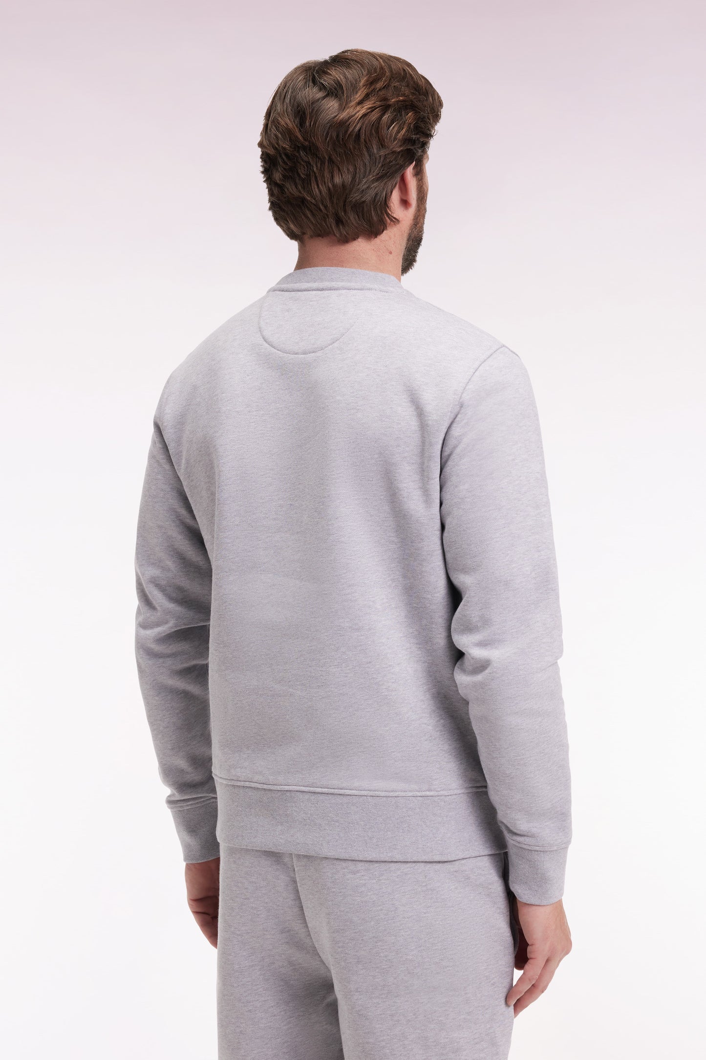 Grey cotton round-neck sweatshirt, straight cut