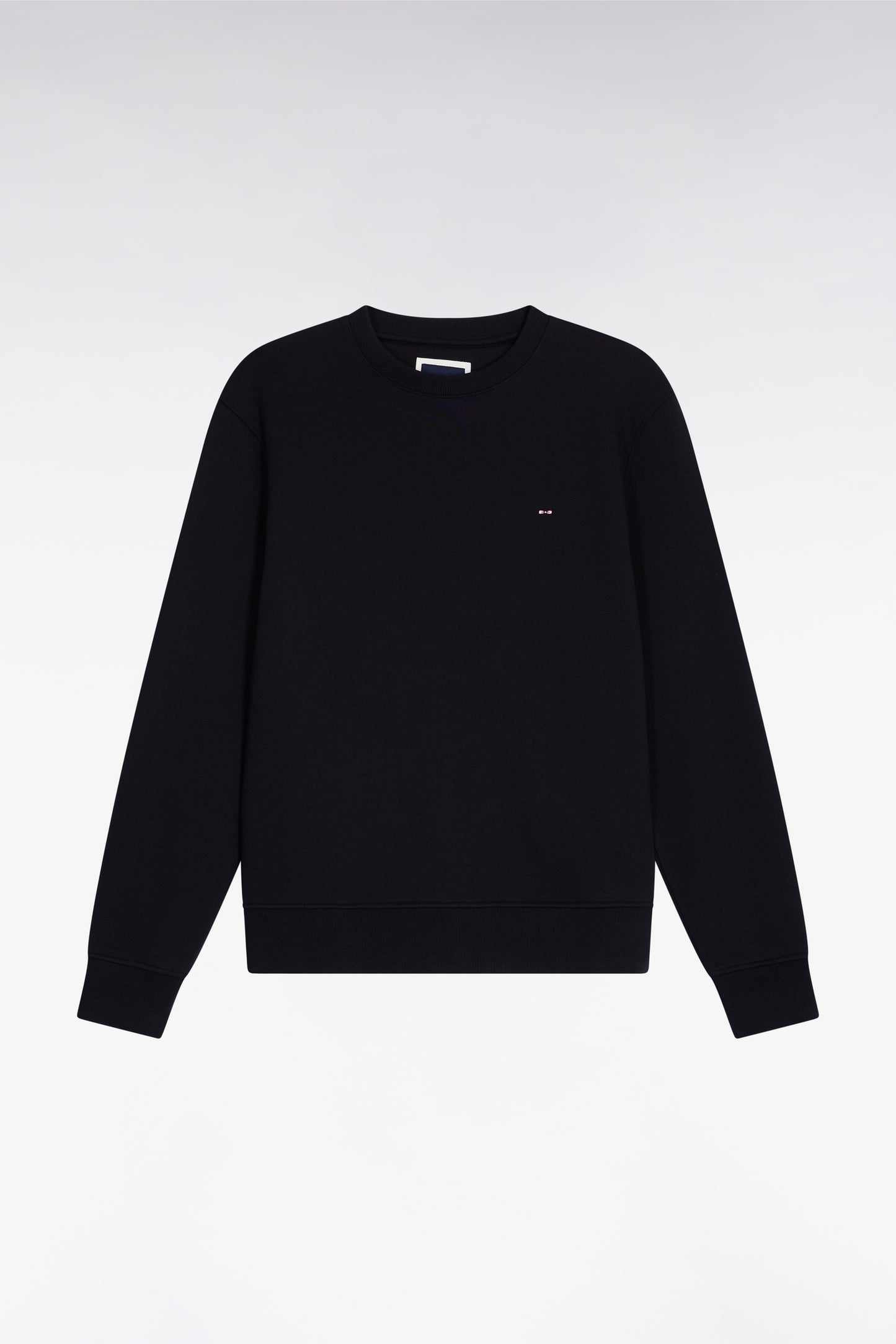 Black cotton round-neck sweatshirt, straight cut