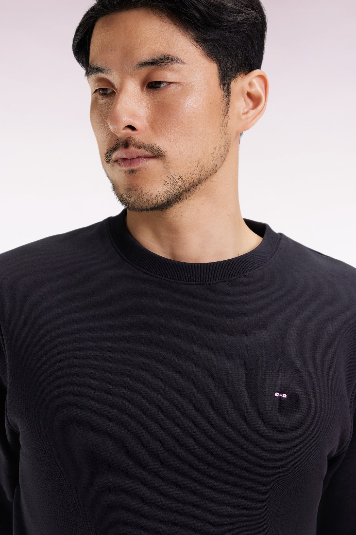 Black cotton round-neck sweatshirt, straight cut