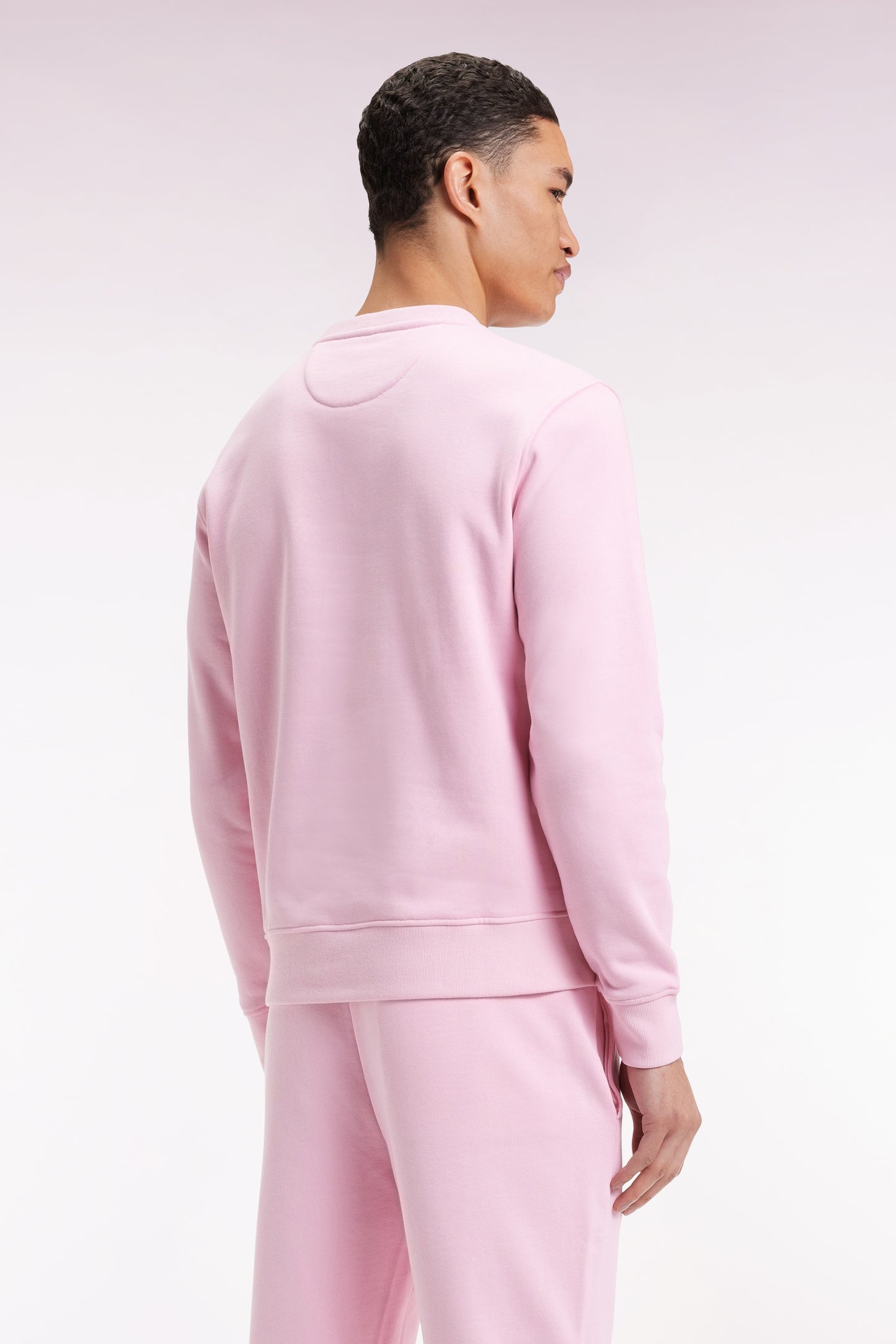 Pink cotton round-neck sweatshirt, straight cut
