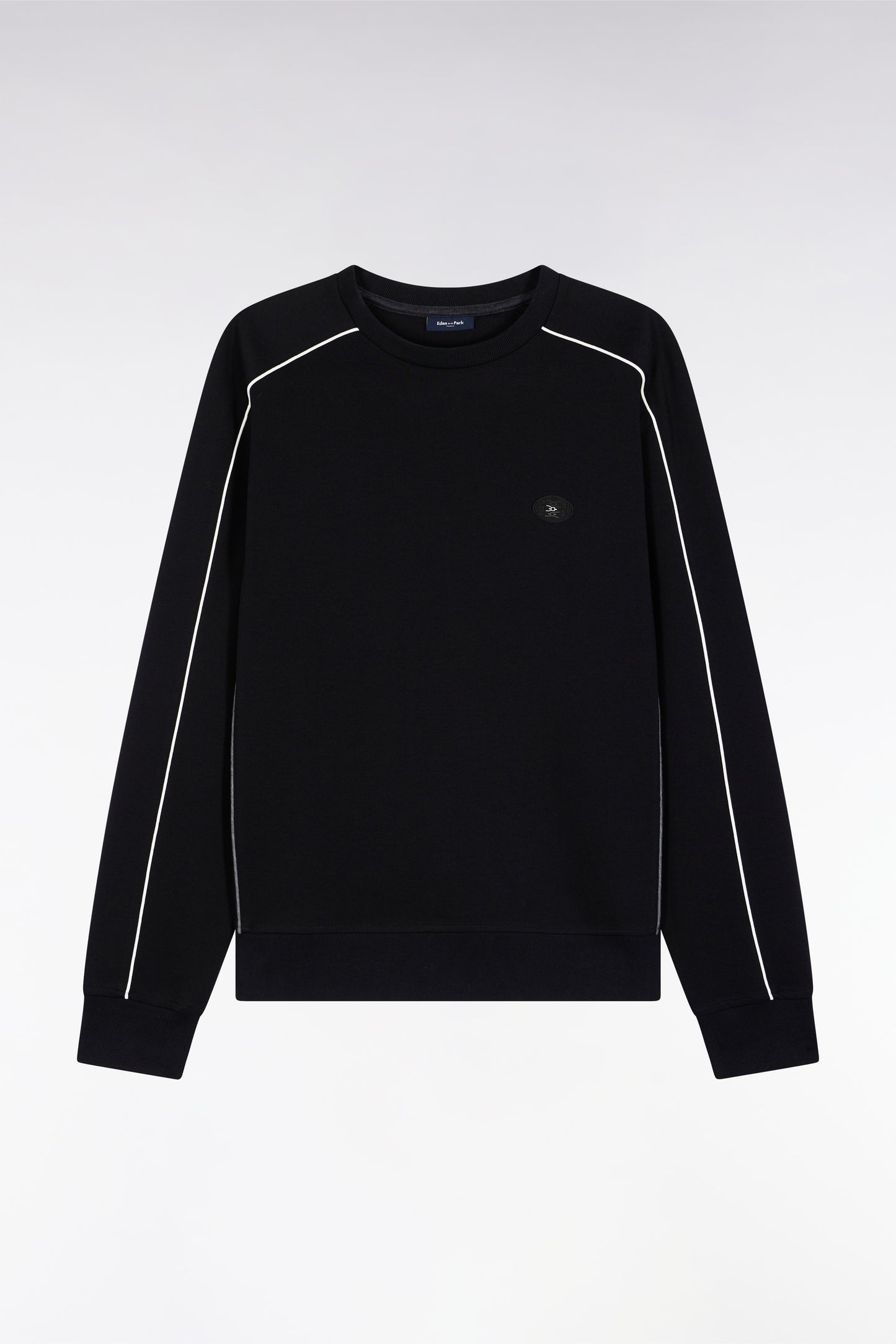 Black fleece sweatshirt with colored piping