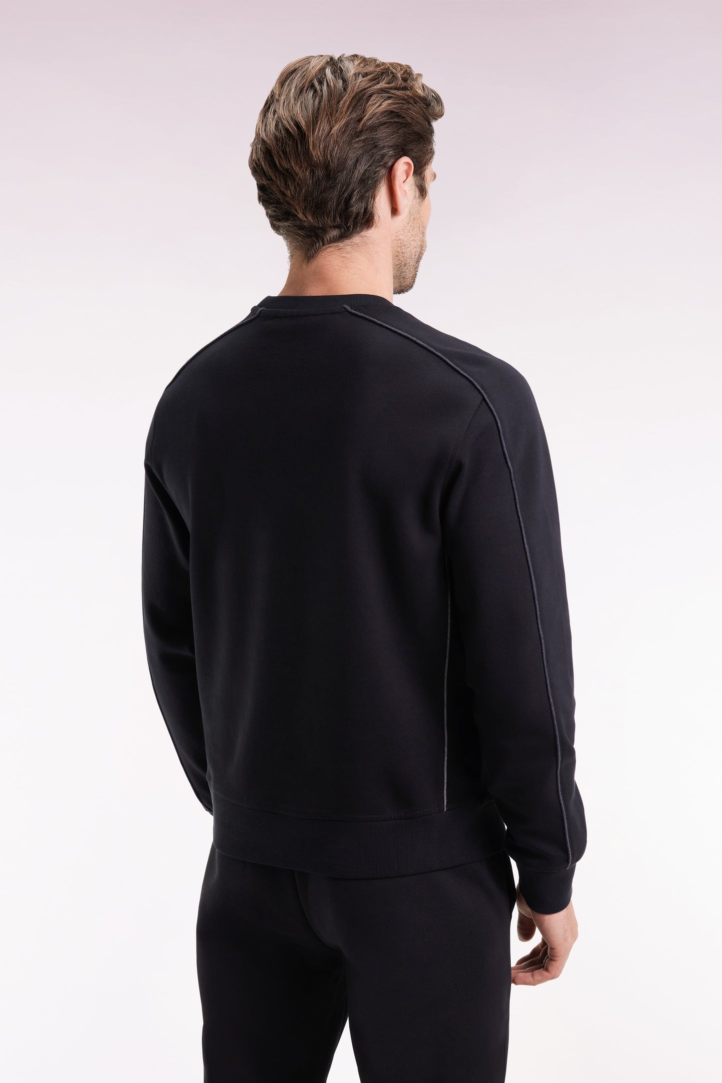 Black fleece sweatshirt with colored piping