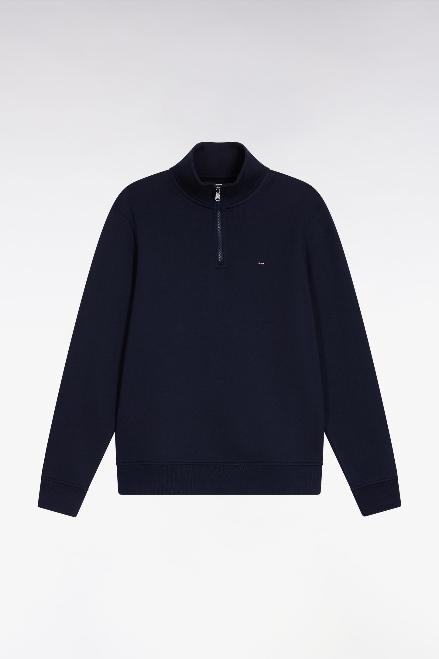 High-neck zip-up sweatshirt in navy cotton fleece