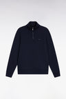High-neck zip-up sweatshirt in navy cotton fleece