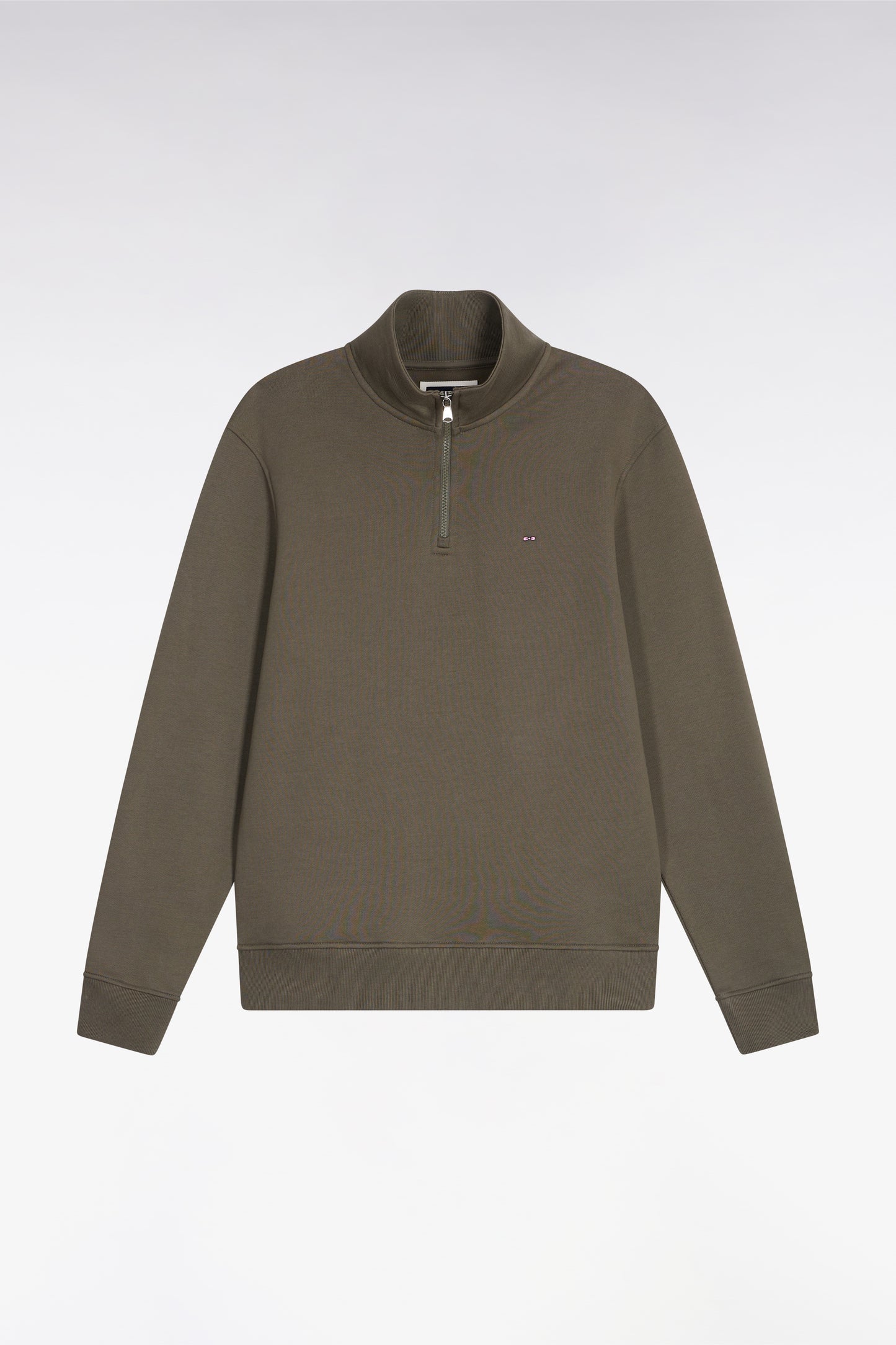 Khaki cotton fleece stand-up collar zip-up sweatshirt - CANCELLED