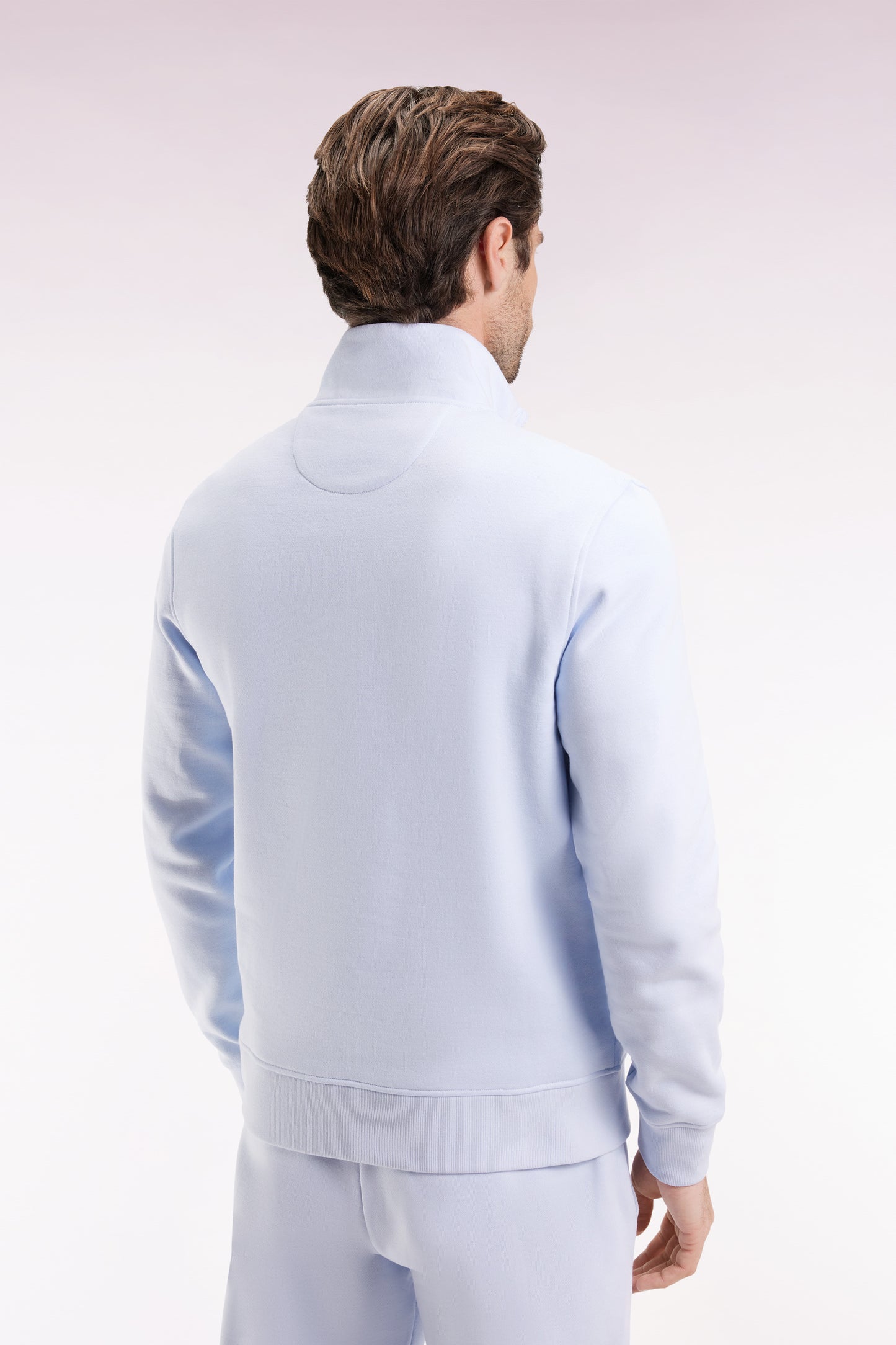 High-neck zip-up sweatshirt in sky cotton fleece