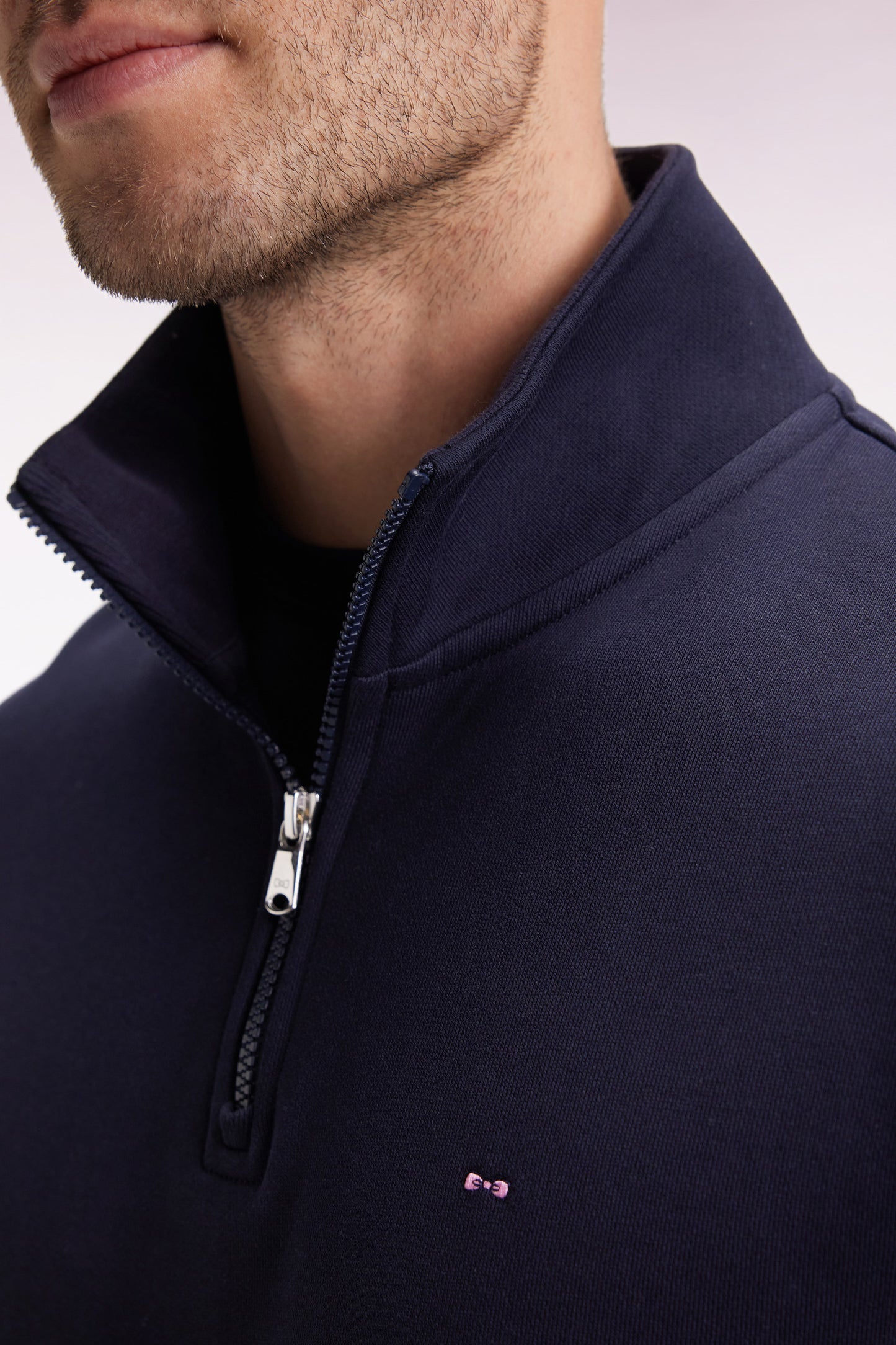 High-neck zip-up sweatshirt in navy cotton fleece