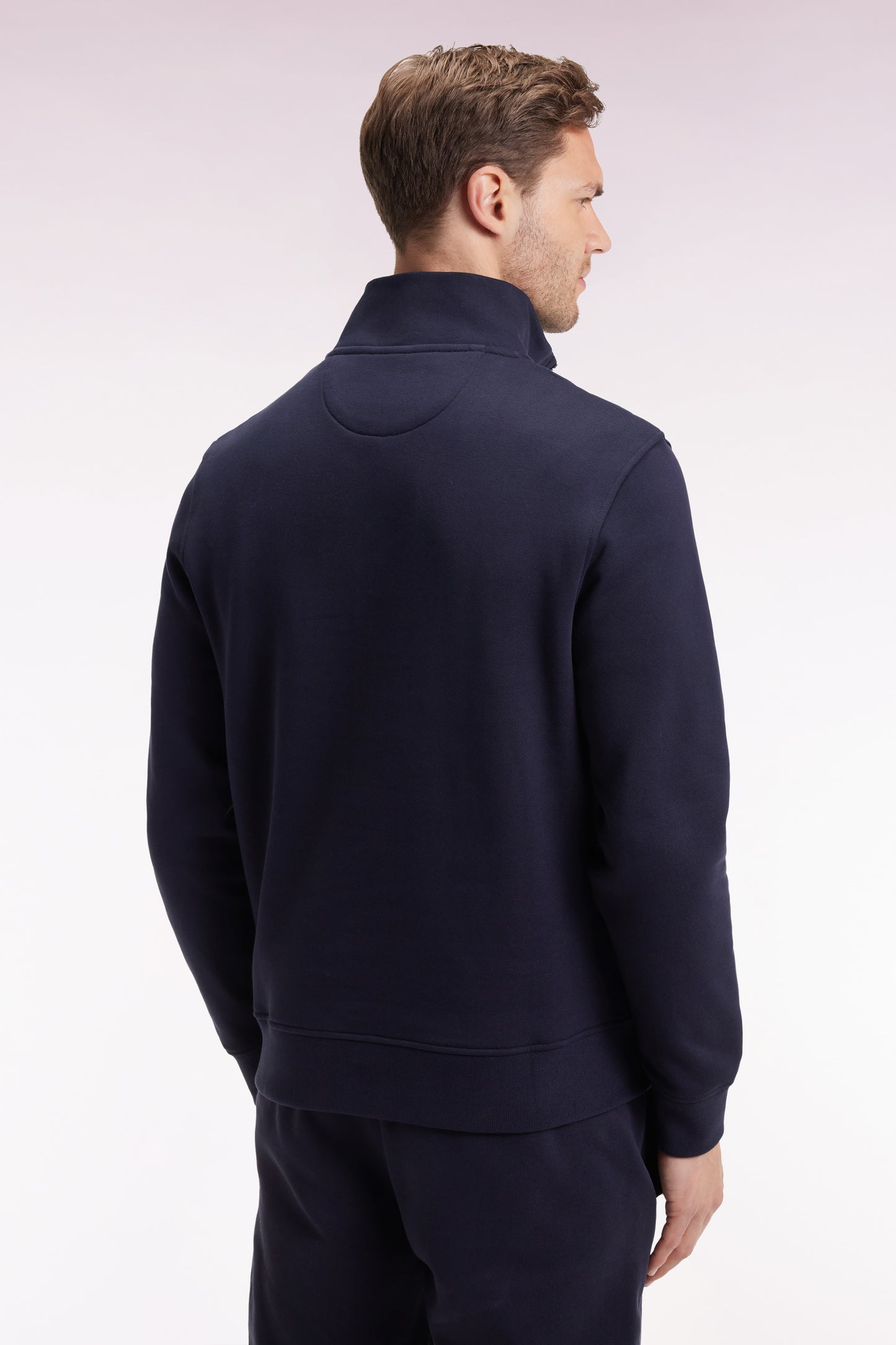 High-neck zip-up sweatshirt in navy cotton fleece