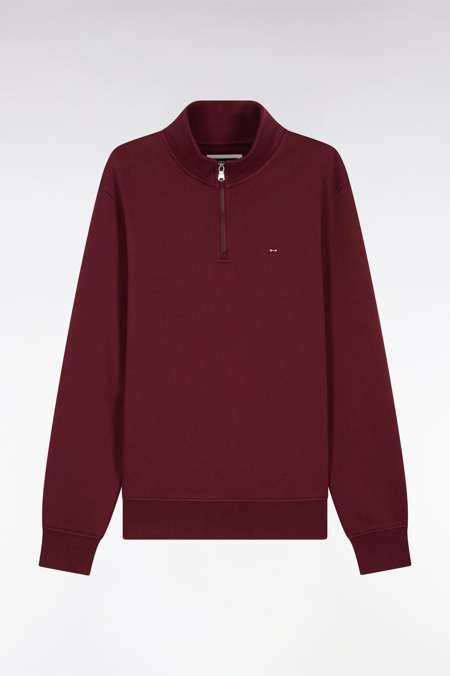 High-neck zip-up sweatshirt in burgundy cotton fleece