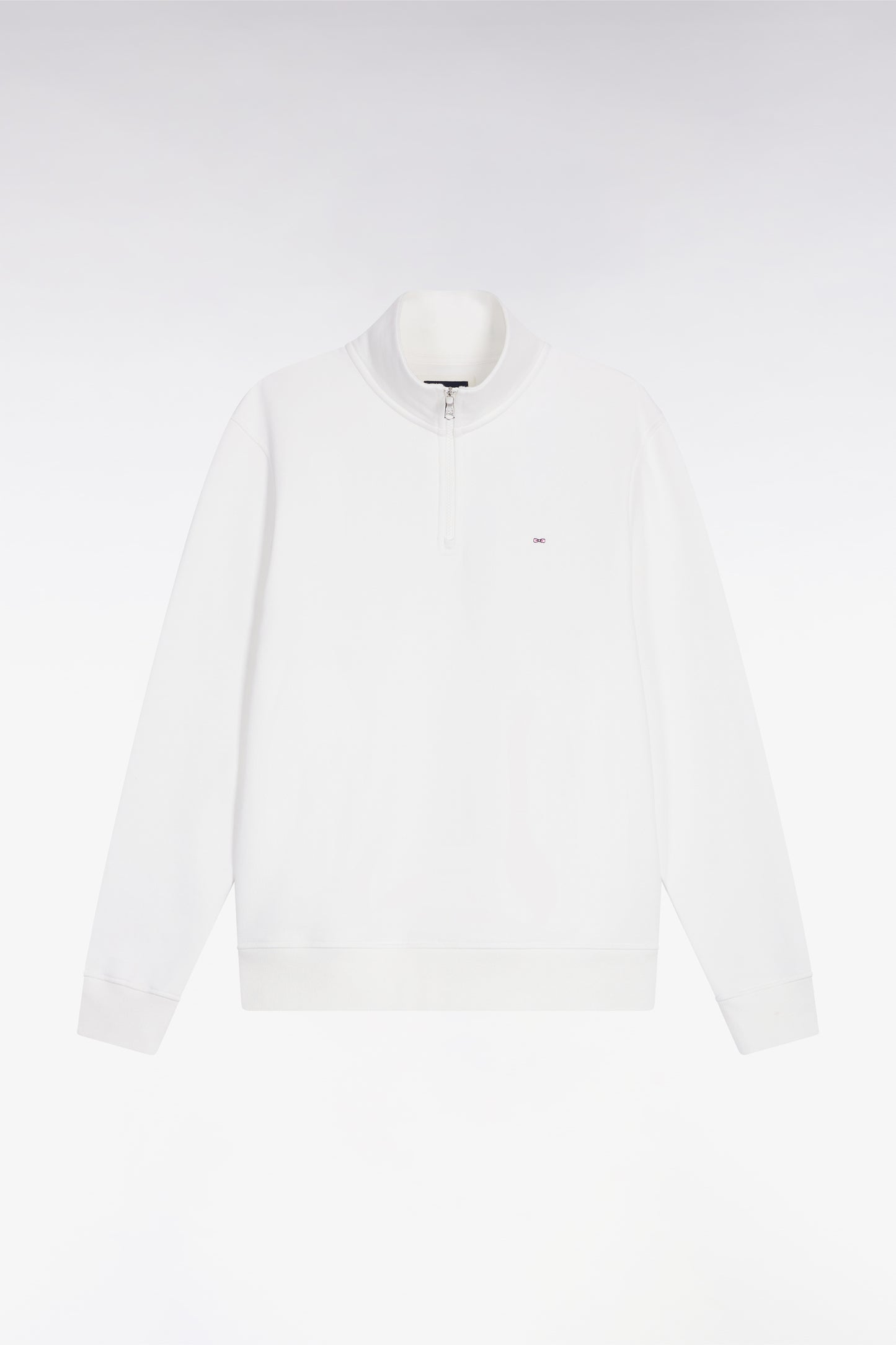 High-neck zip-up sweatshirt in white cotton fleece