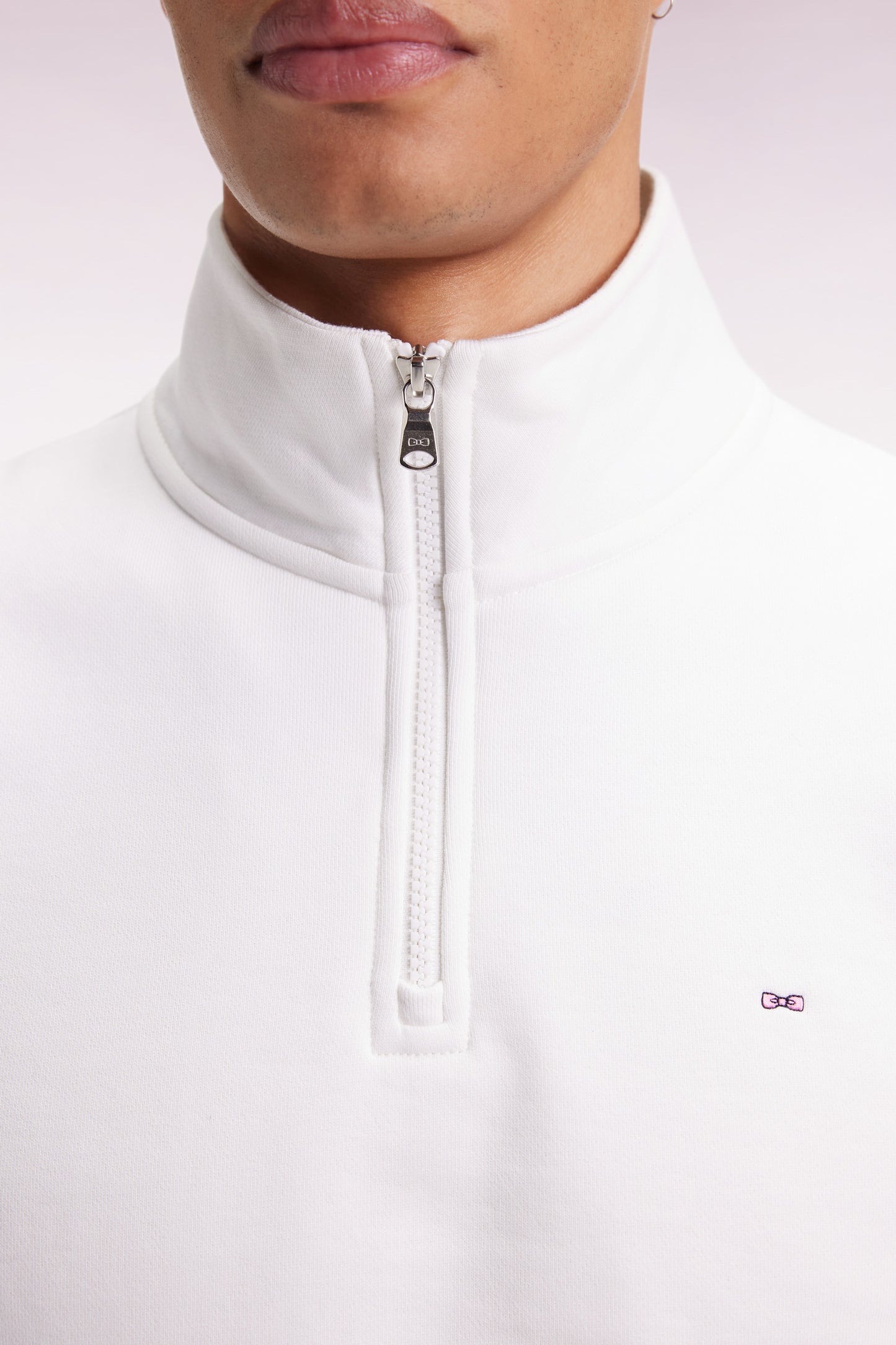 High-neck zip-up sweatshirt in white cotton fleece