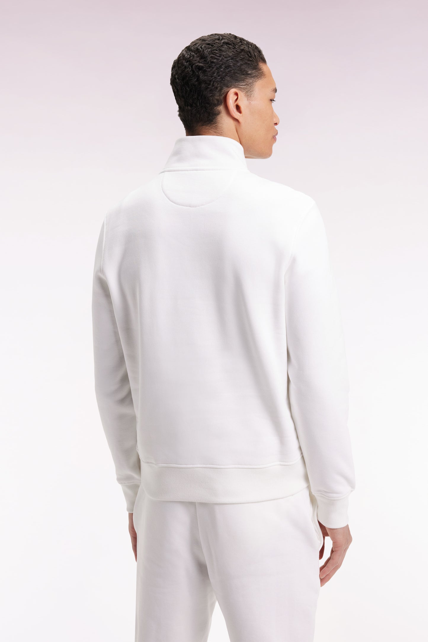 High-neck zip-up sweatshirt in white cotton fleece
