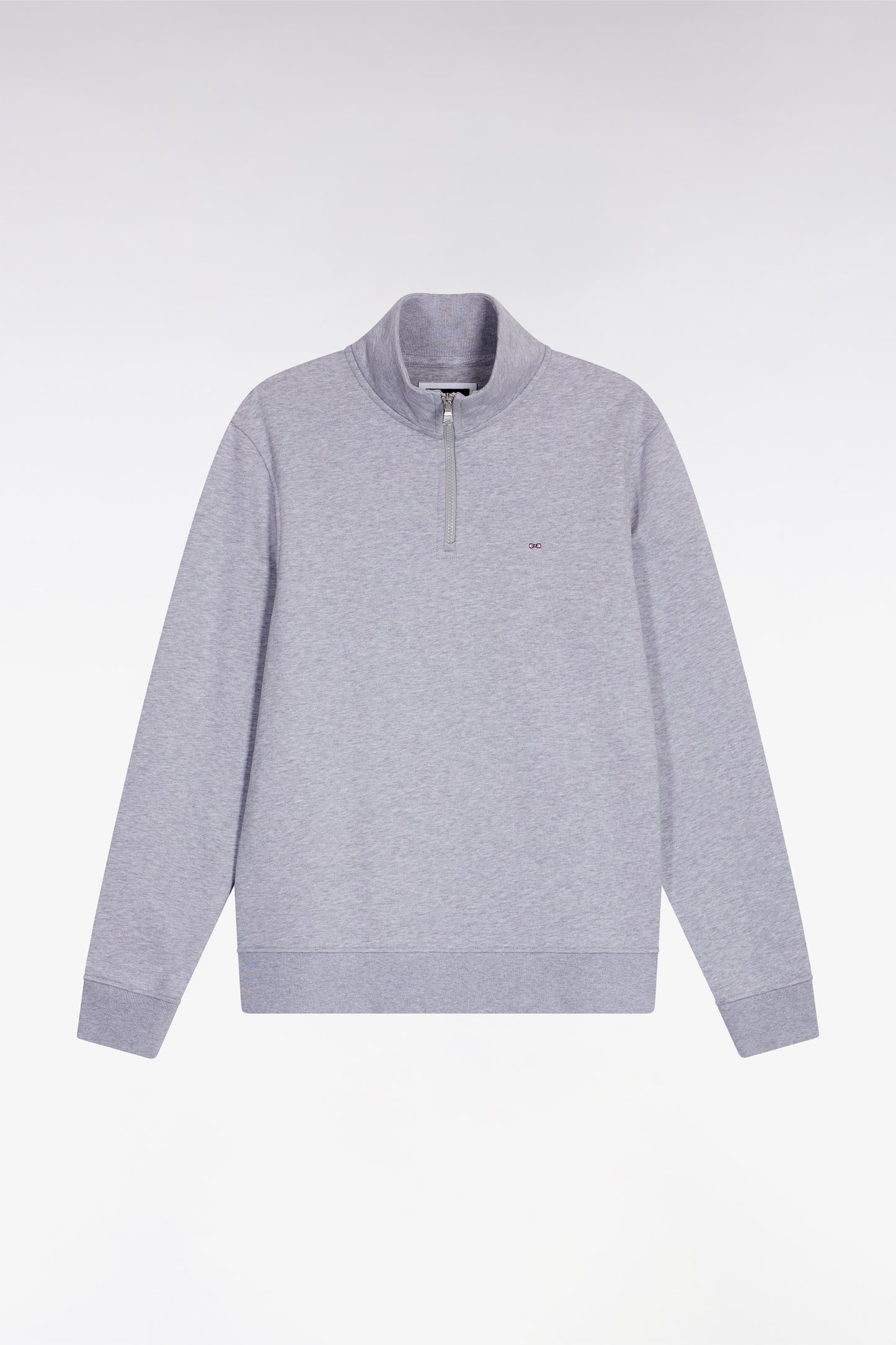 Grey cotton fleece stand-up collar zip sweatshirt