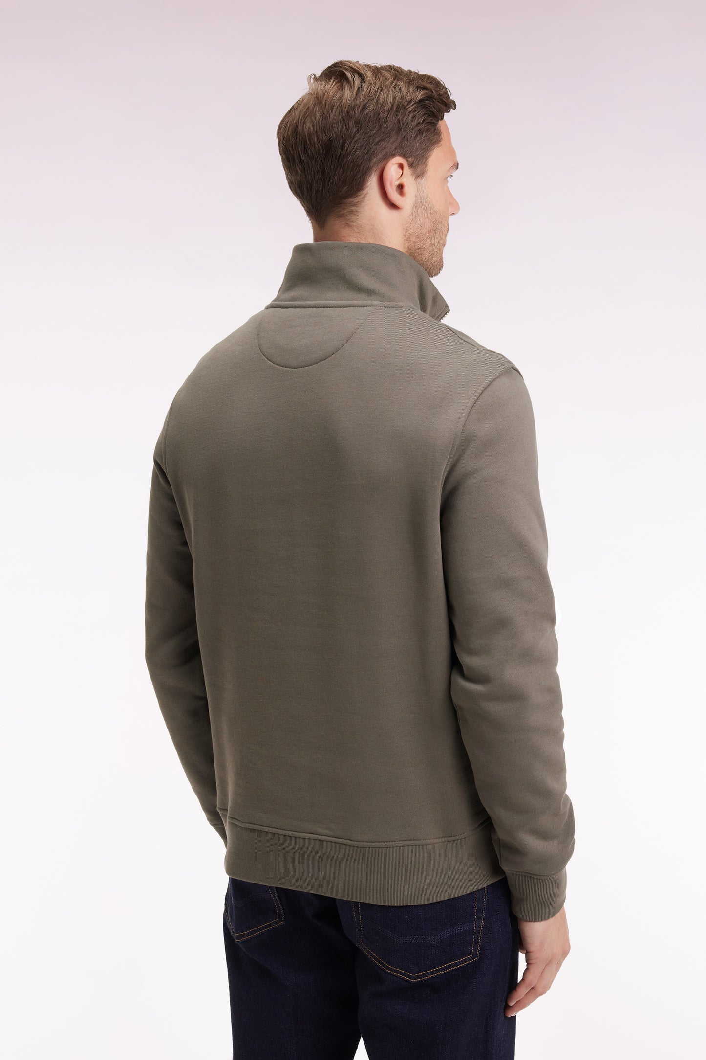 Khaki cotton fleece stand-up collar zip-up sweatshirt - CANCELLED