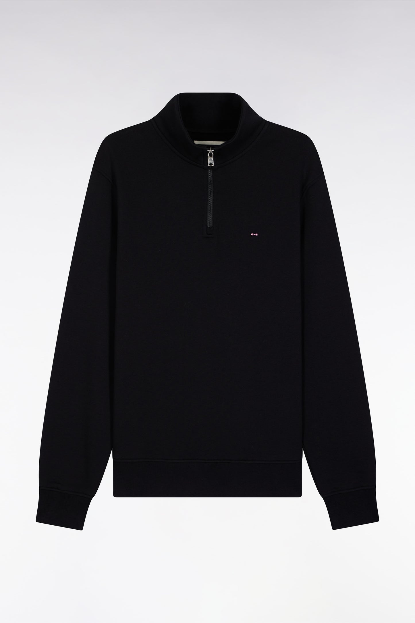 High-neck zip-up sweatshirt in black cotton fleece