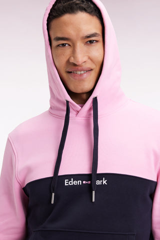 Two-tone navy hooded sweatshirt, straight cut