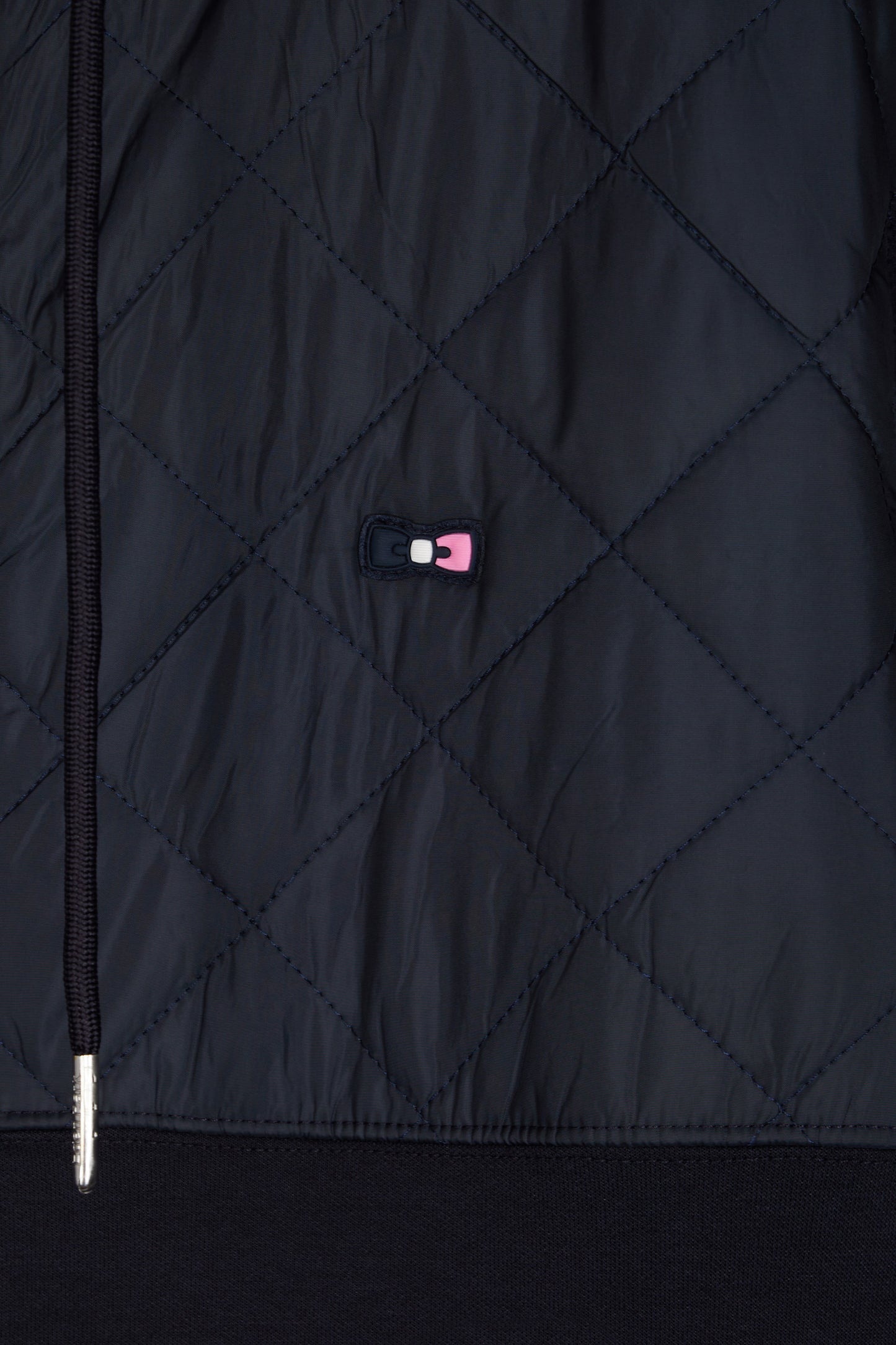 Zipped sweatshirt in navy and pink quilted bimaterial interlock