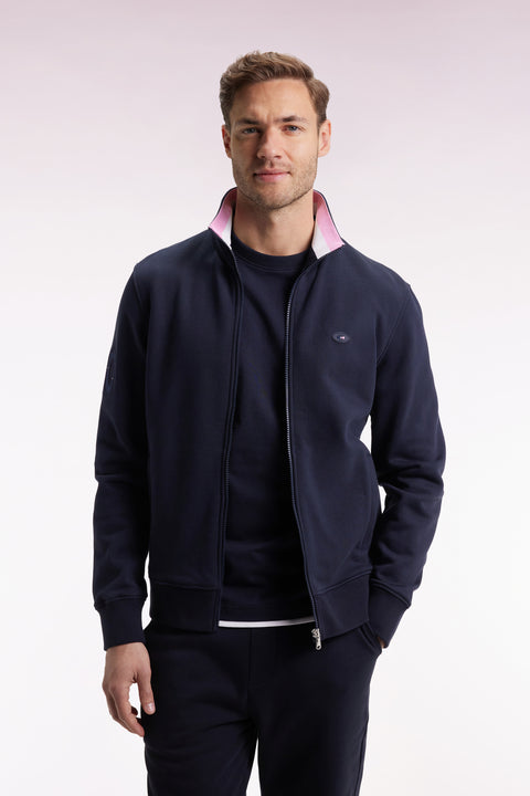 Sweatshirt zippé en coton marine broderie 10 coupe droite - Image 1