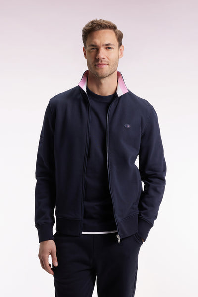 Zipped sweatshirt in navy cotton embroidery 10 straight cut