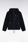 Sweatshirt zippé à capuche bimatière marine coupe droite