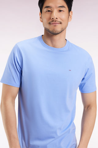 Short-sleeved round-neck T-shirt in sky blue Pima cotton