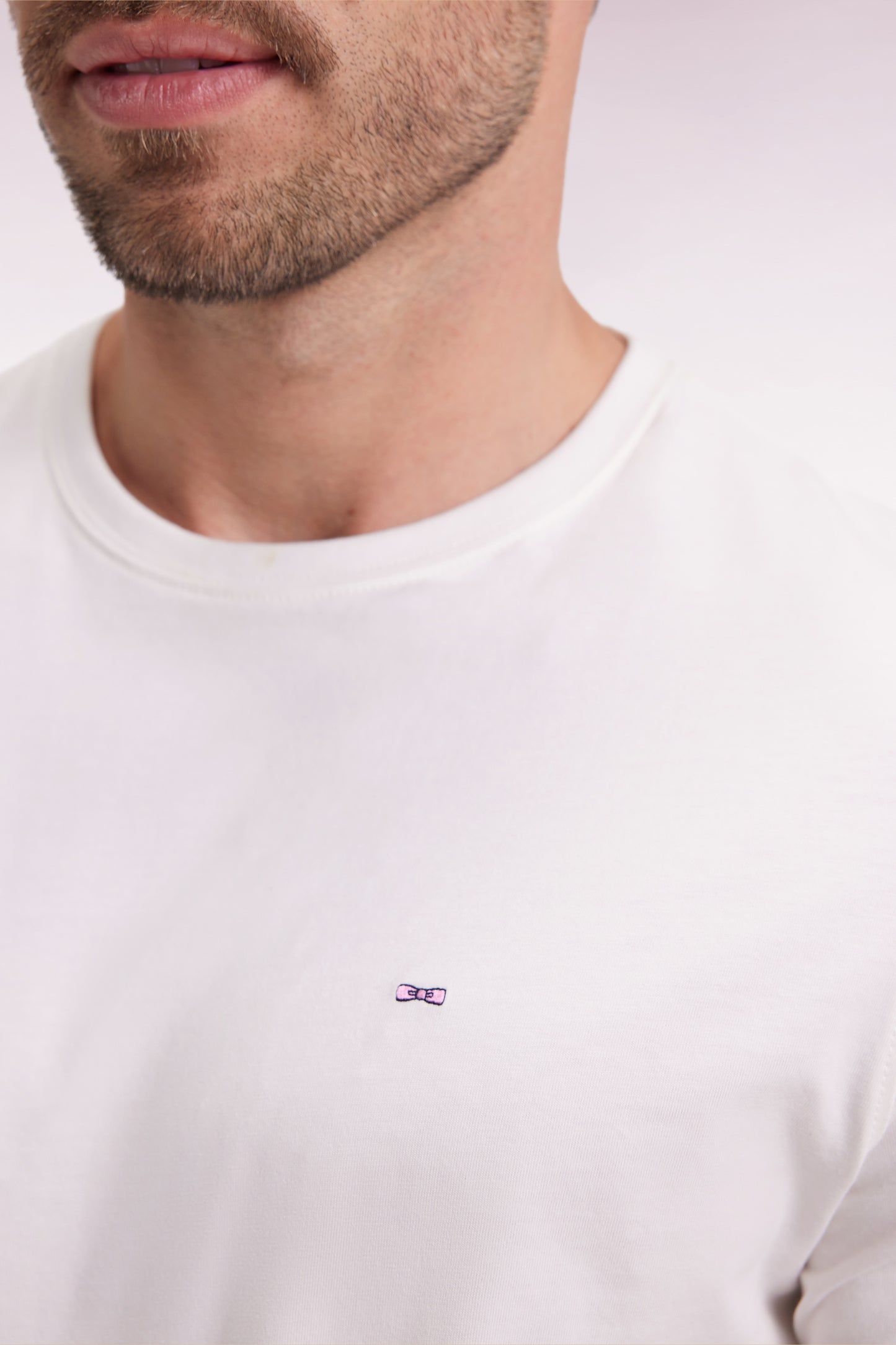 Short-sleeved round-neck T-shirt in ecru Pima cotton