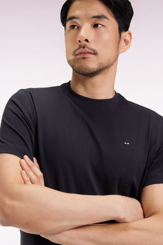 Short-sleeved T-shirt with embroidered back in black Pima cotton