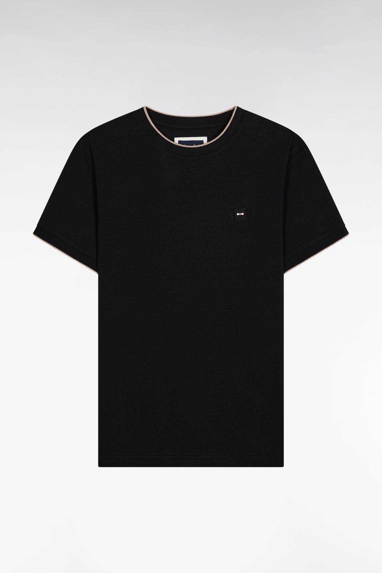 Short-sleeved T-shirt in black stretch cotton, slim fit