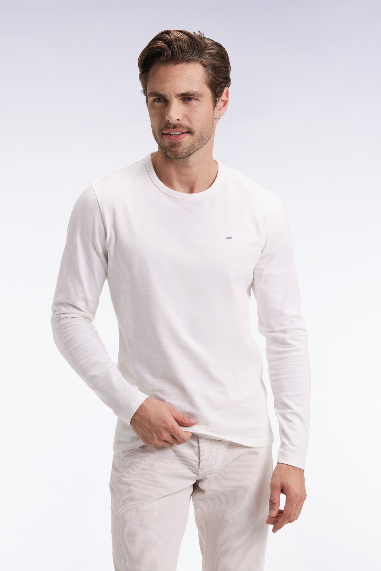 Long-sleeved T-shirt in ecru slub cotton