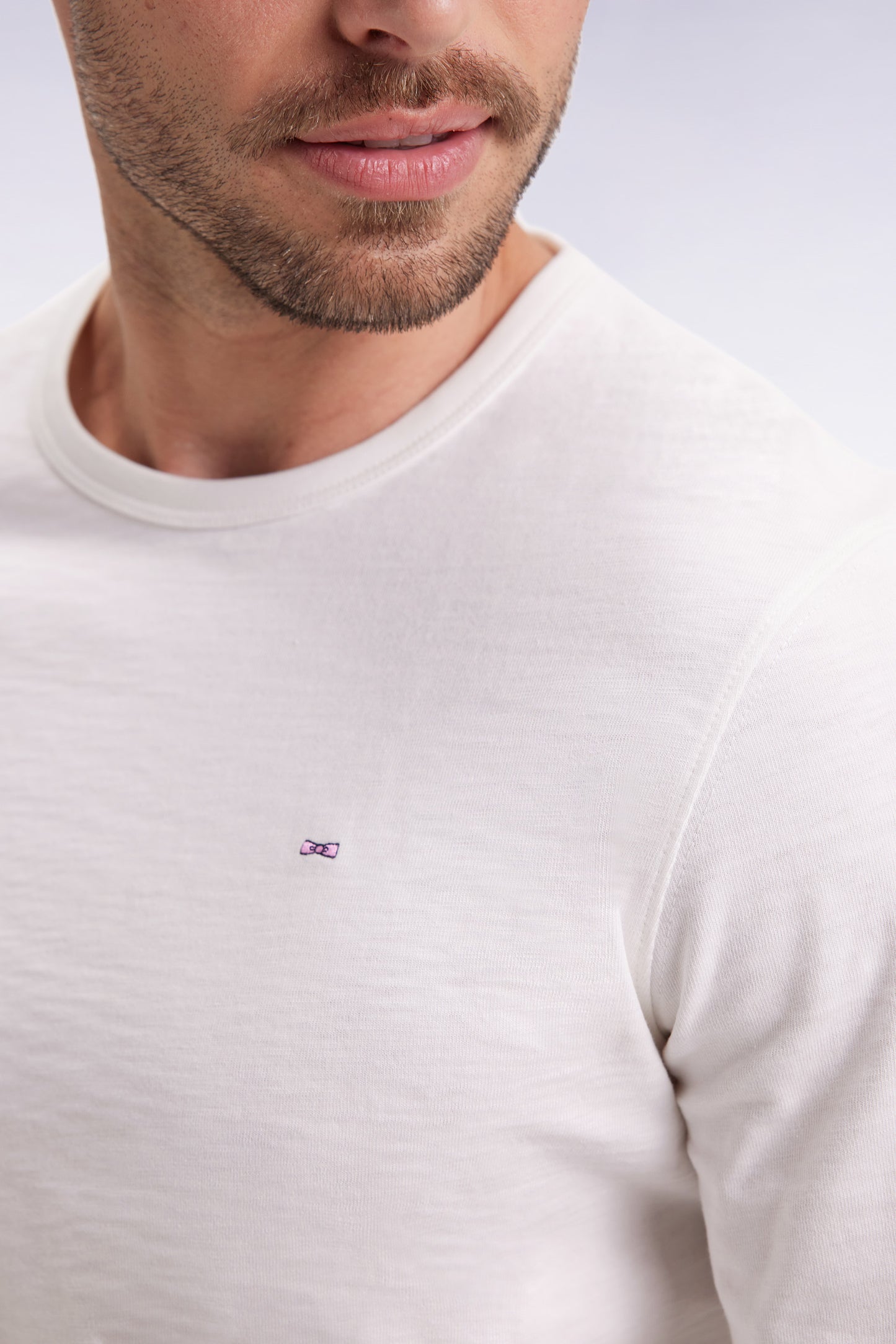 Long-sleeved T-shirt in ecru slub cotton